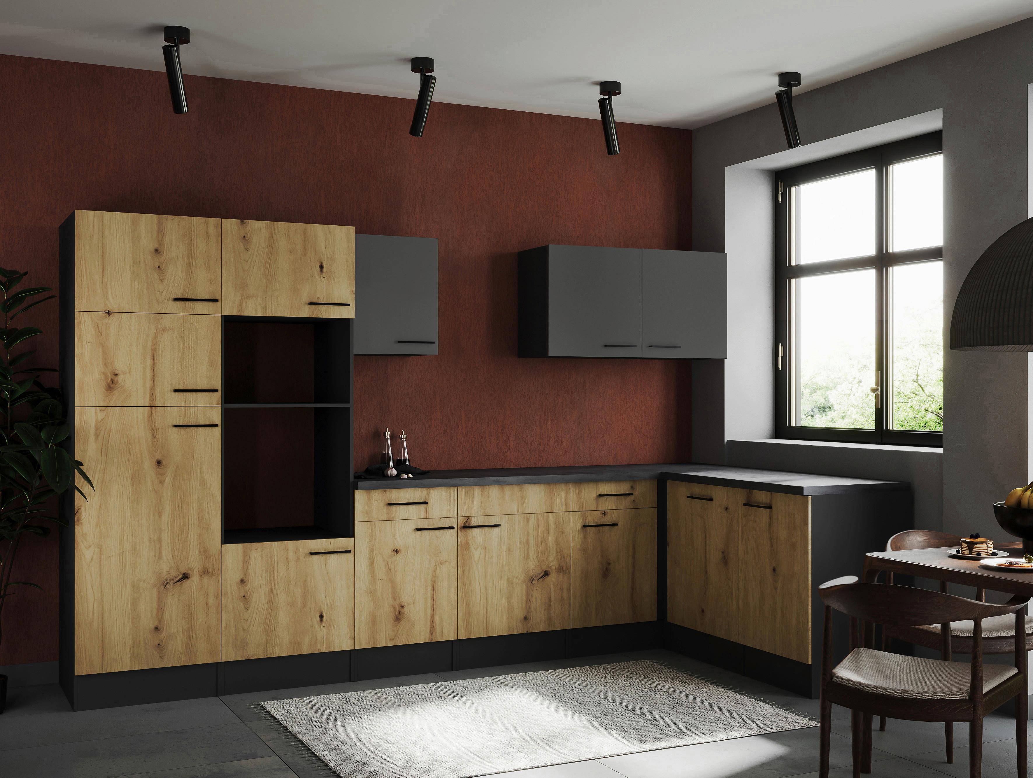 Kotna Kuhinja Brez Aparatov Oliver, 340x172cm - siva/črna, Design, kovina/leseni material (340/172cm) - Respekta