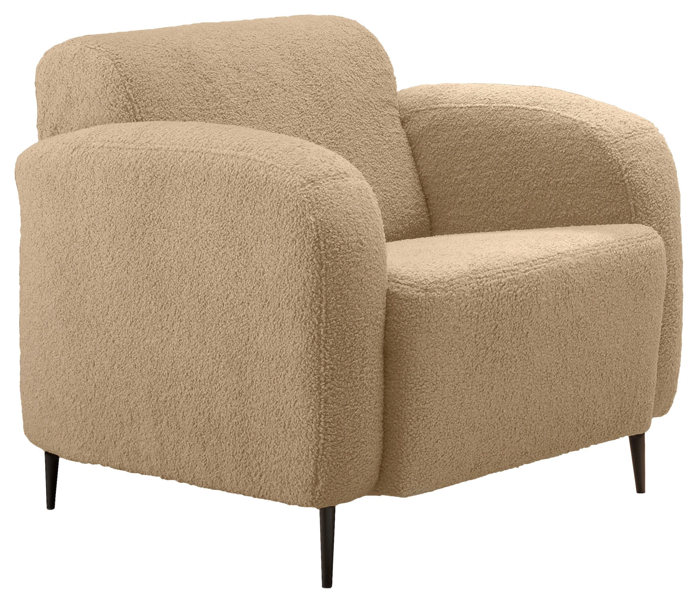 Sessel Marone Creme Teddystoff - Creme/Schwarz, MODERN, Textil/Metall (85/76/90cm) - Livetastic