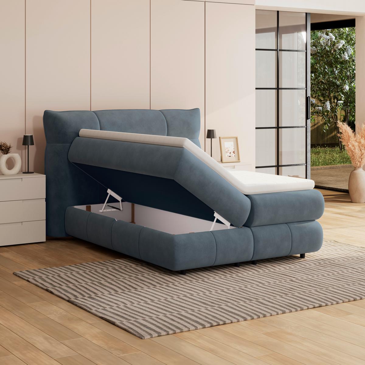 Boxspring Krevet Carmelo - zelena/crna, Trend, tekstil/plastika (140/200cm) - Premium Living