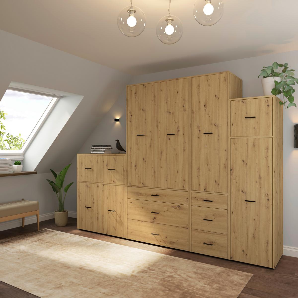 Aufsatzschrank Kivo Eiche Artisan - Schwarz/Eiche Artisan, MODERN, Holzwerkstoff/Kunststoff (90/39,8/52,1cm) - Based