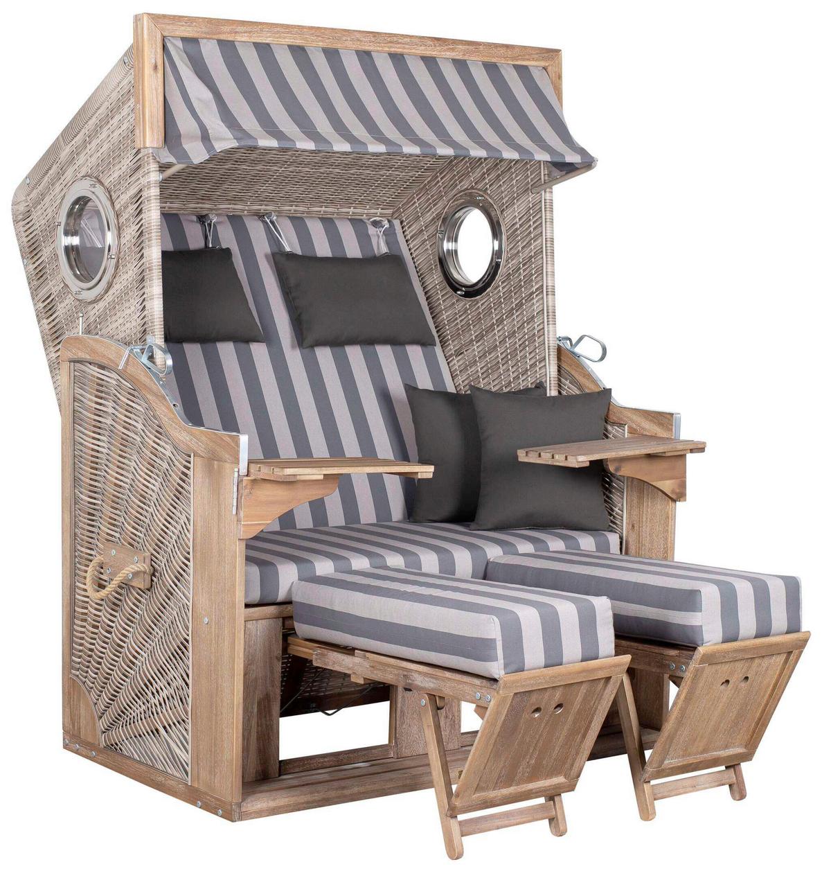 Strandkorb Trendy Pure Akazie/Weißgrau - Grauweiß/Weiß, KONVENTIONELL, Holz (130/165/80cm)