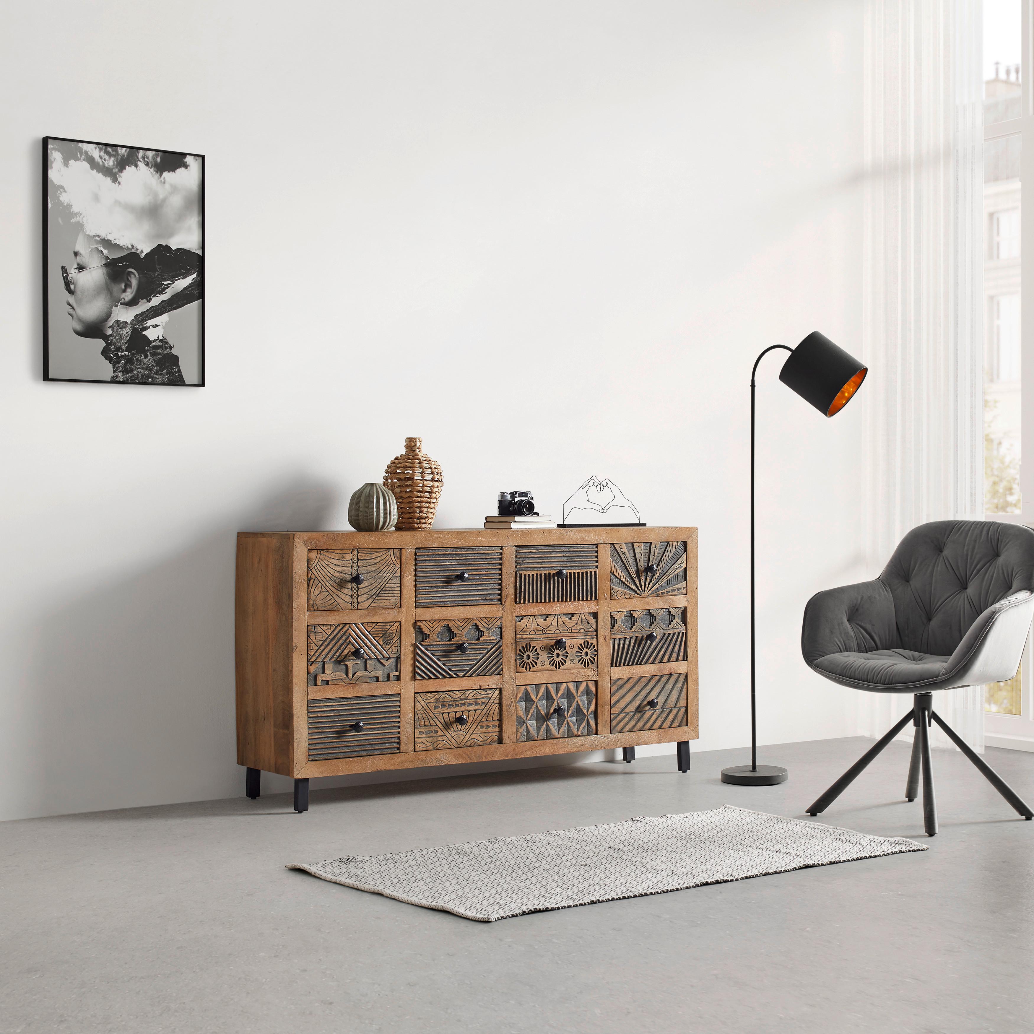 Lowboard Nilay Naturfarben/Schwarz Mangoholz - Schwarz/Naturfarben, LIFESTYLE, Holz/Metall (160/86/40cm) - Premium Living