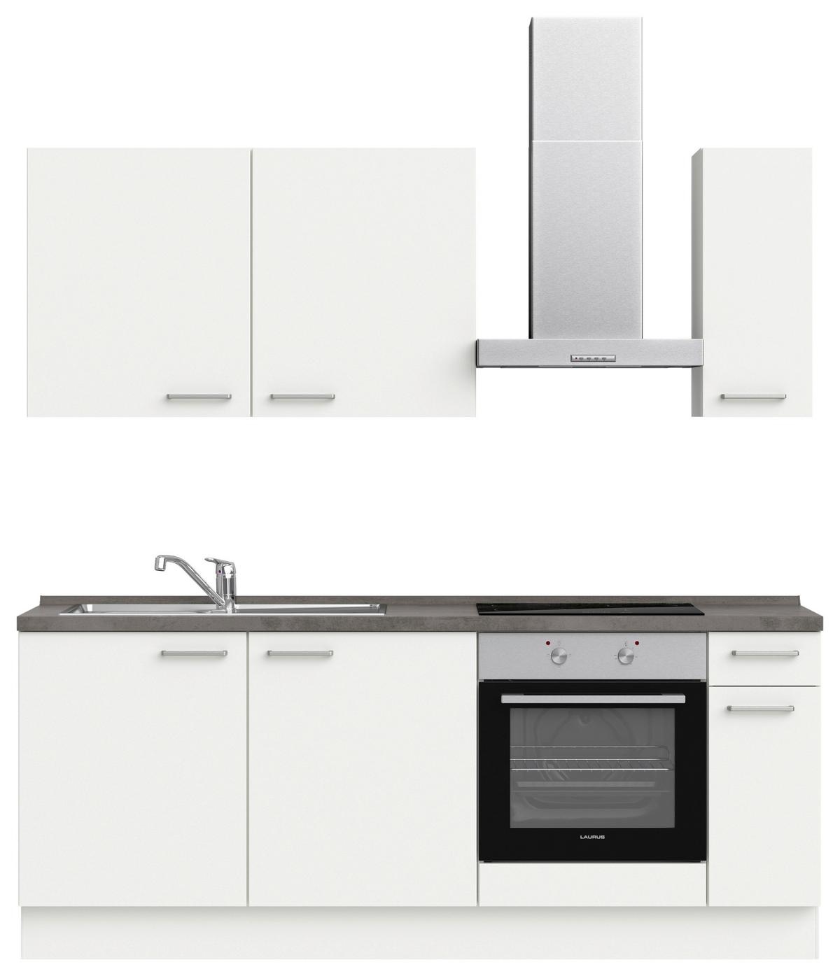 Küchenblock Touch Low m. Geräten Weiß - Schieferfarben/Edelstahlfarben, MODERN, Holzwerkstoff/Metall (210cm) - Nobilia