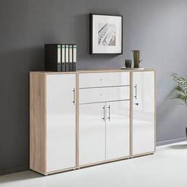 Aktenschrank Office Edition Sw Set 16 Sonoma Eiche/Weiß - Weiß Hochglanz/Sonoma Eiche, MODERN, Holzwerkstoff (172,6/113,6/33cm) - MID.YOU