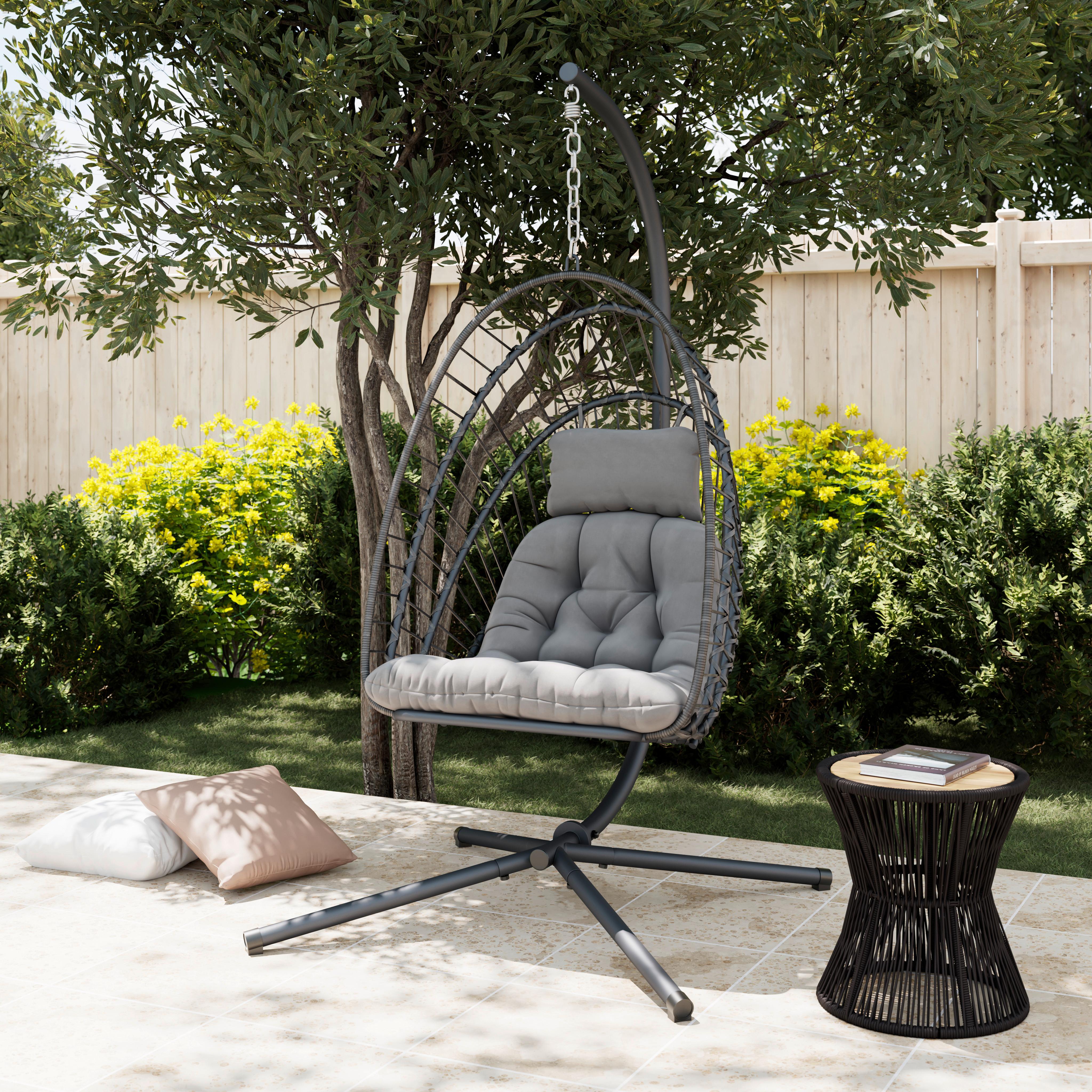FOTEL WISZĄCY MILANO - szary, Modern, metal/tkanina (126/195/104cm) - Ambia Garden