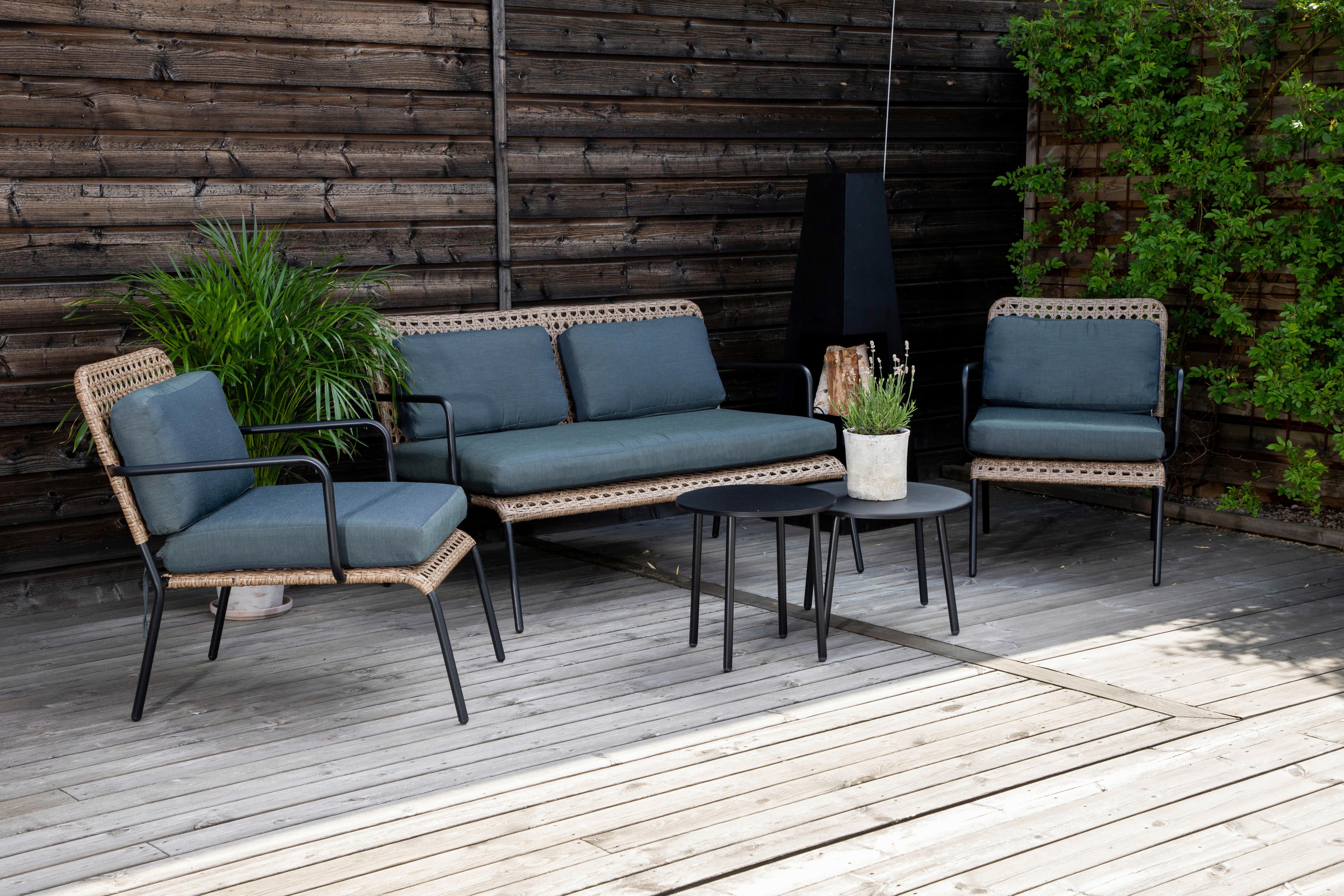 Loungegarnitur Paola 5-tlg. Rattan geflecht - Dunkelgrau/Schwarz, KONVENTIONELL, Naturmaterialien/Holz - Gardenson