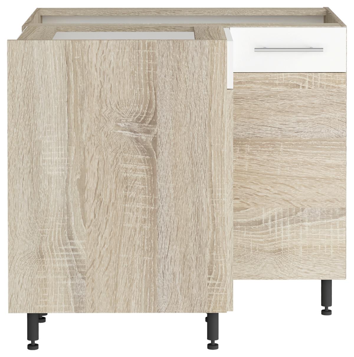 Alsó Sarokszekrény Corina - tölgyfa színű/fehér, Modern, műanyag/fa (90/82,4/90cm)