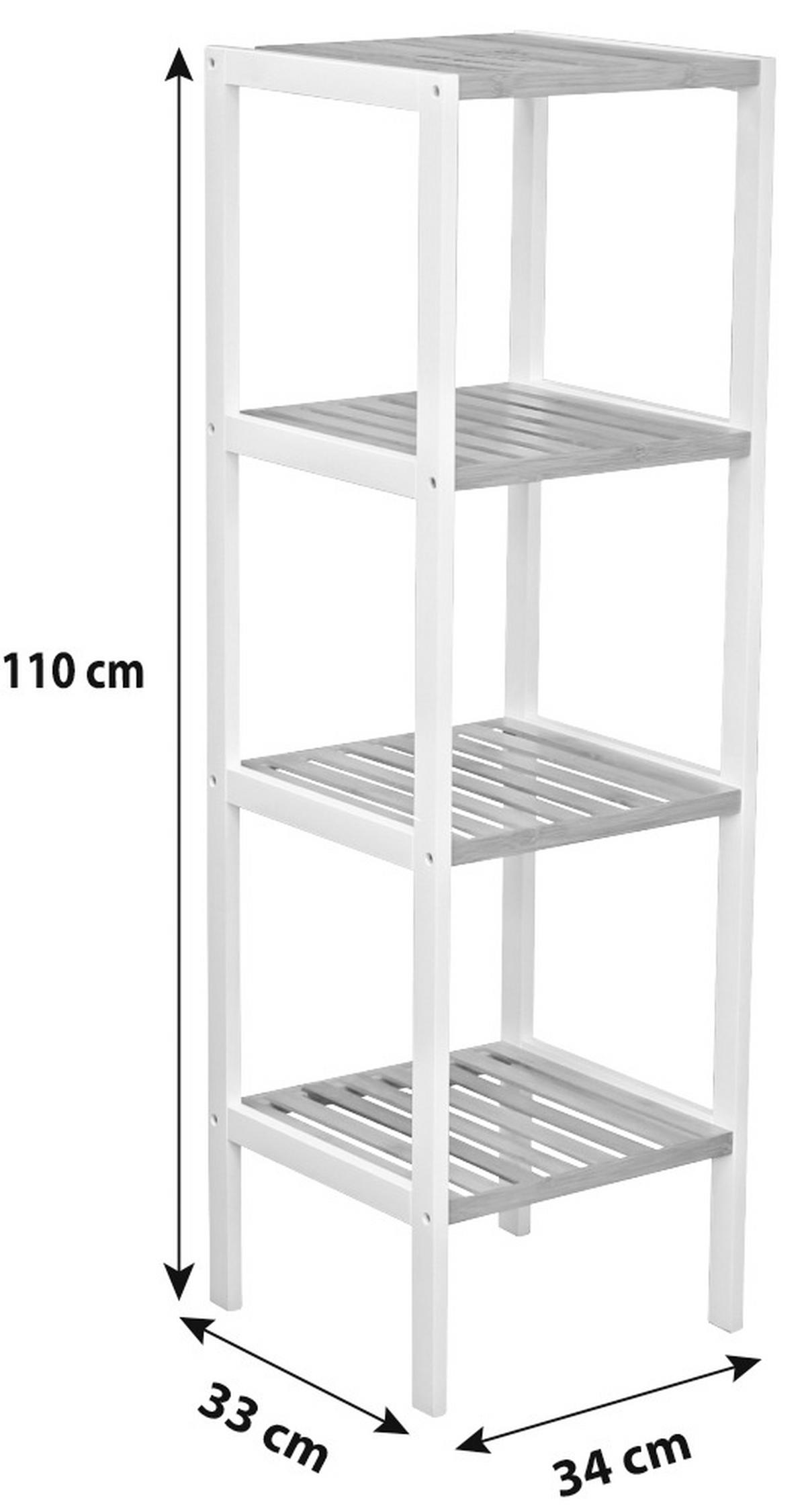 Regal Bambu, Bela, 4 Police - bela/rjava, Moderno, leseni material/les (34/110/33cm)