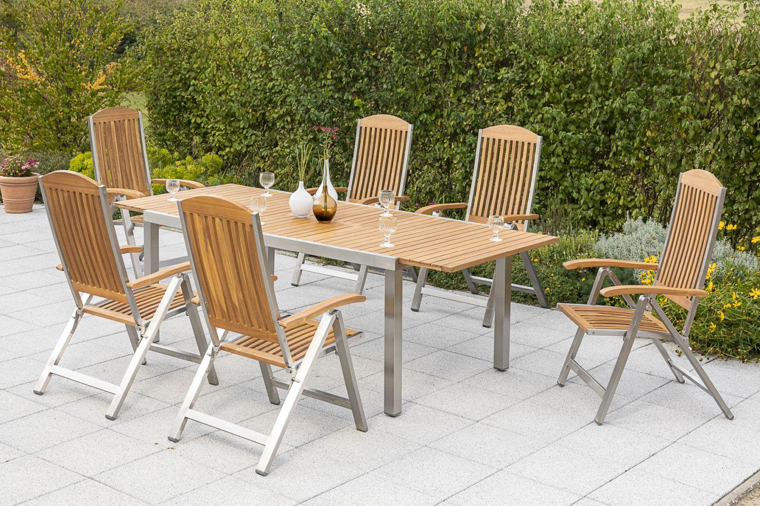 Gartensessel klappbar Keros Echtholz Akazie verstellbar - Silberfarben/Akaziefarben, ROMANTIK / LANDHAUS, Holz/Metall (60/118/48cm) - Gardenson