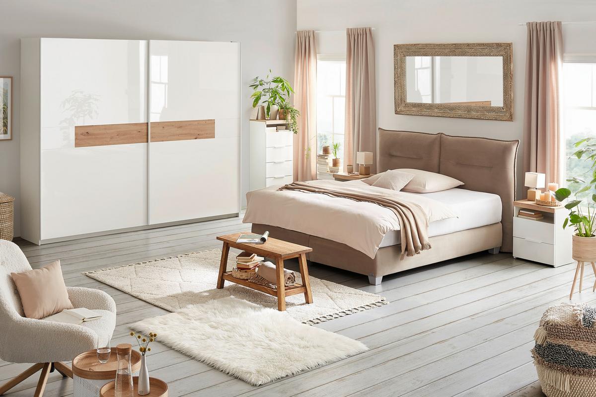 Boxspringbett Fog in Beige ca. 160x200cm - Beige/Silberfarben, LIFESTYLE, Holz/Holzwerkstoff (160/200cm) - Premium Living