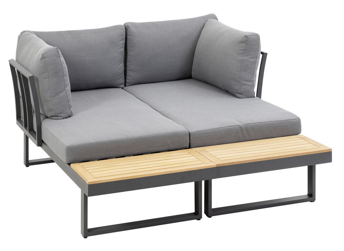 Loungegarnitur 3-tlg. Samara Holz/Metall/Textil mit Kissen - Anthrazit/Grau, Basics, Holz/Textil (253/70/175cm) - Gardenson