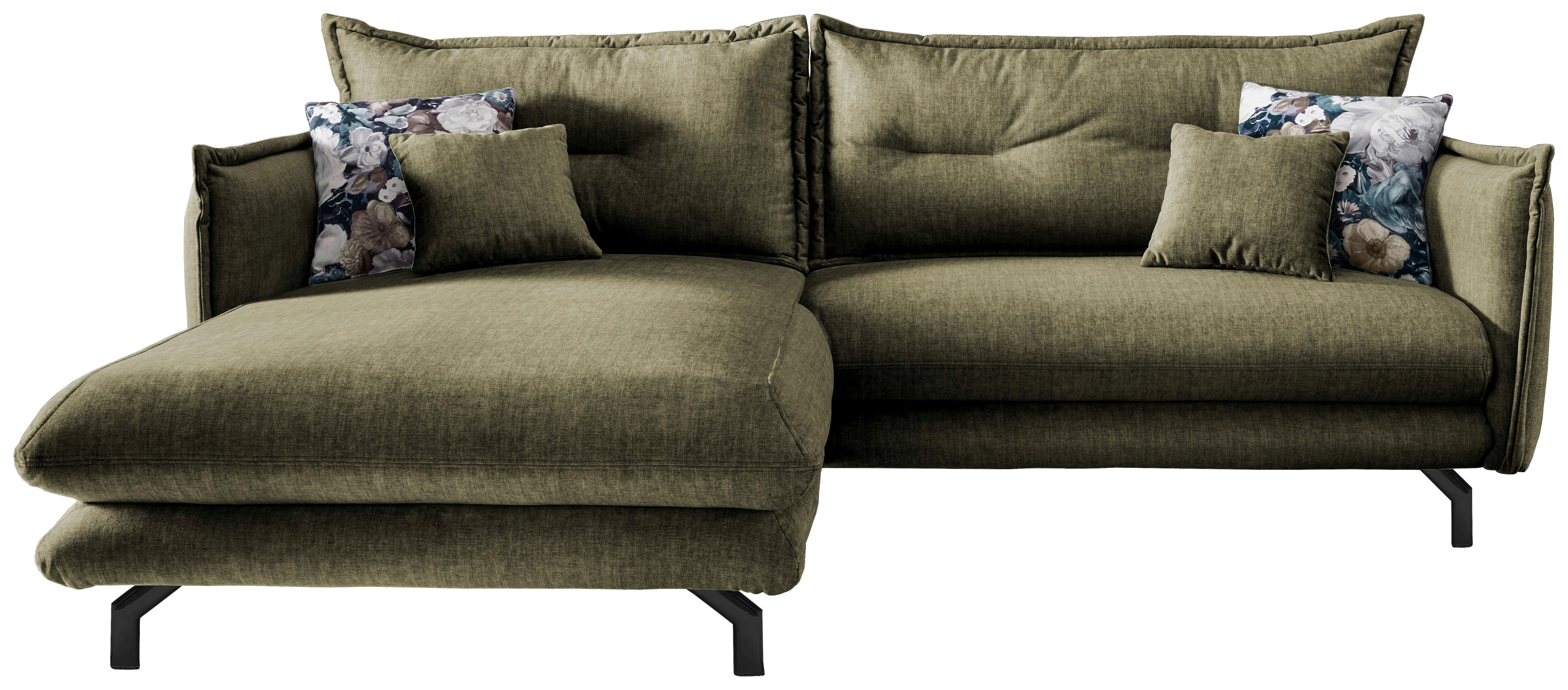 Wohnlandschaft Lava Grün Velours - Türkis/Schwarz, MODERN, Textil/Metall (180/255cm) - Livetastic
