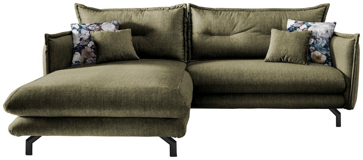 Wohnlandschaft Lava Grün Velours - Türkis/Schwarz, MODERN, Textil/Metall (180/255cm) - Livetastic