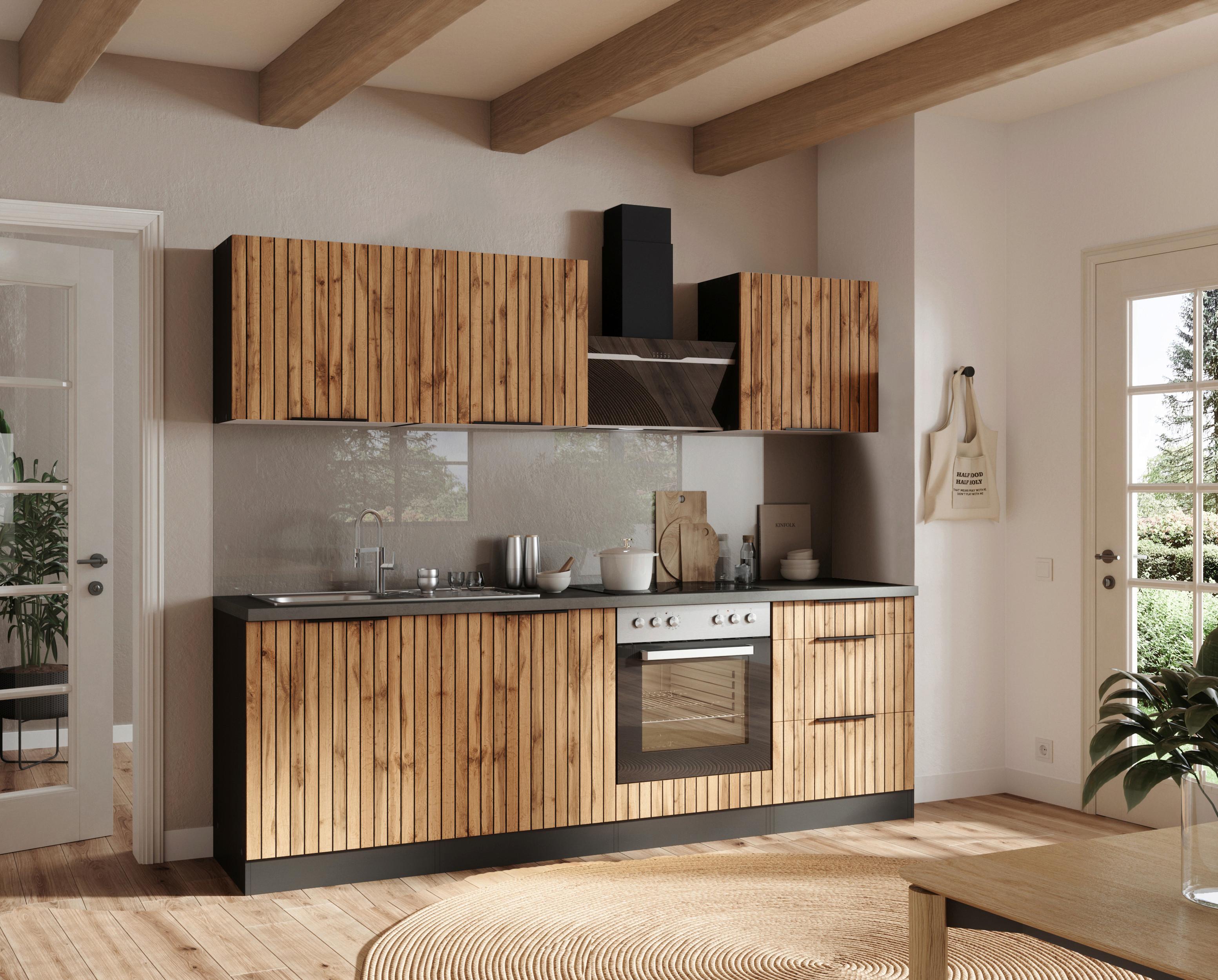 Küchenleerblock Liverpool Graphitfarben/Eichefarben - Schieferfarben/Eiche Wotan, Basics, Holzwerkstoff/Metall (240cm) - Held