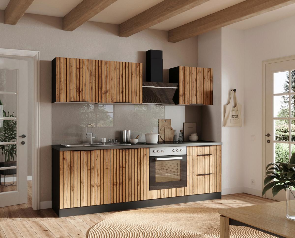 Küchenleerblock Liverpool Graphitfarben/Eichefarben - Schieferfarben/Eiche Wotan, Basics, Holzwerkstoff/Metall (240cm) - Held