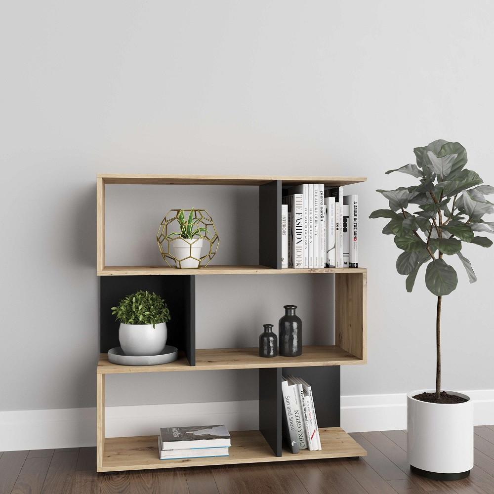 Regal "Shelfy", grau/eiche - Eiche Artisan/Grau, MODERN, Holzwerkstoff (103/110/36cm) - MID.YOU