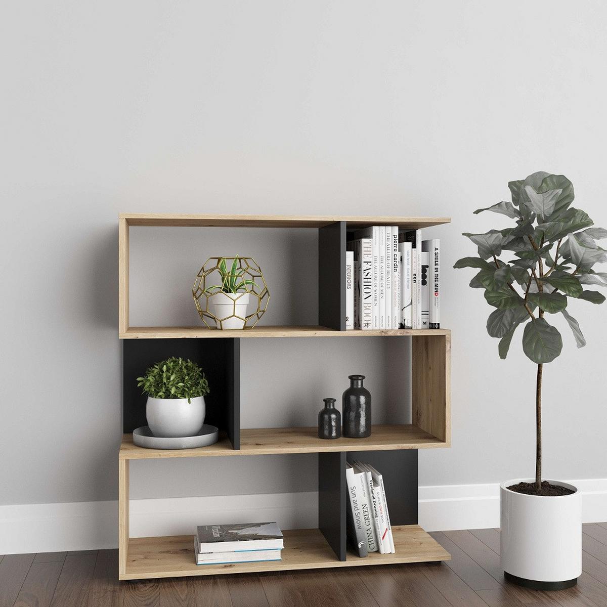 Regal Shelfy 6 Fächer ca. 103x110 cm Grau/Eiche - Eiche Artisan/Grau, MODERN, Holzwerkstoff (103/110/36cm) - MID.YOU