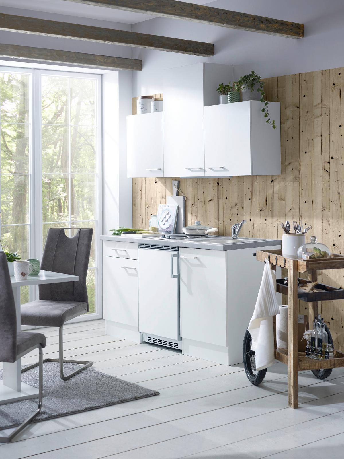Mini Kuhinjski Blok Neo, S Kuhališčem In Hladilnikom - bela, Moderno, leseni material (150cm) - FlexWell