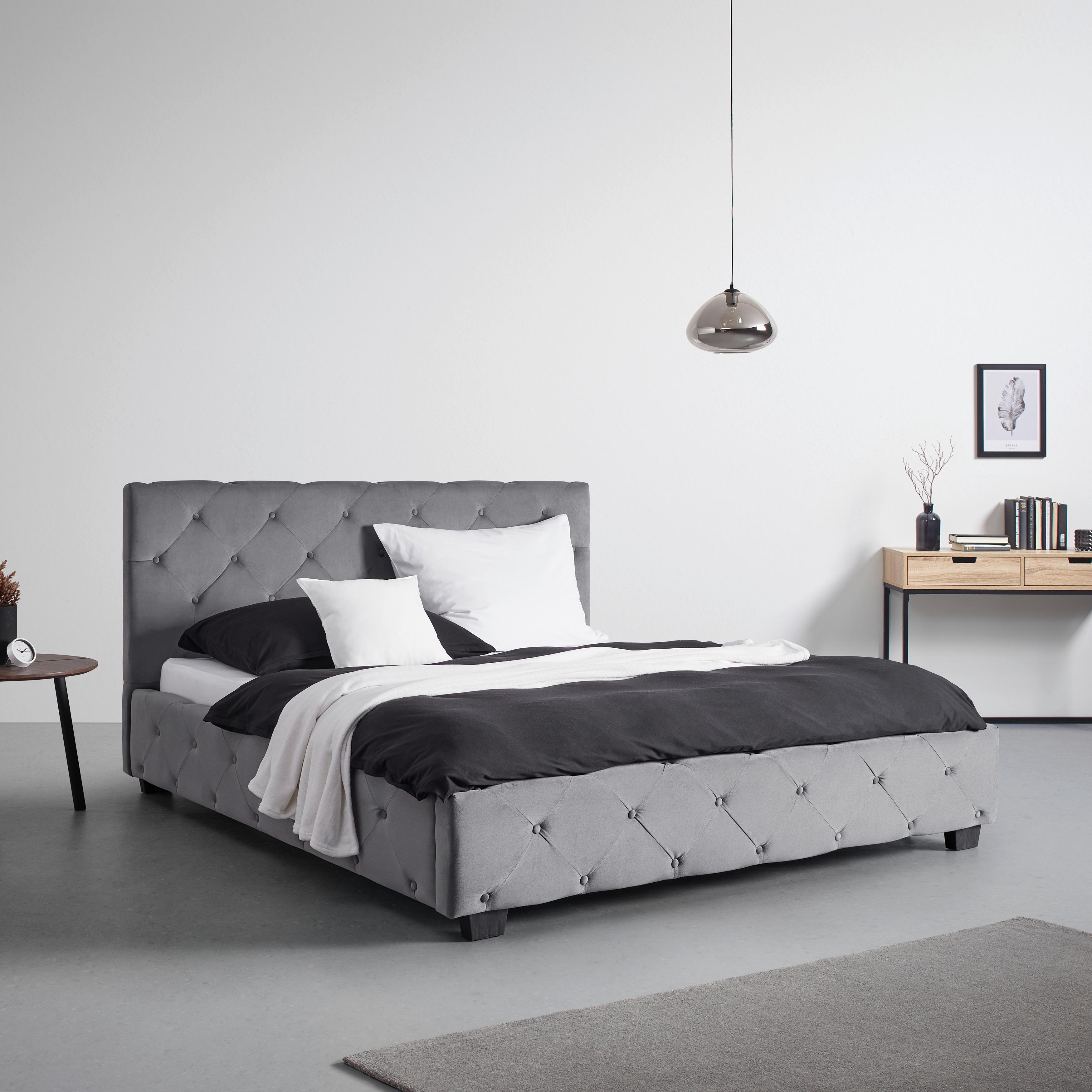 Oblazinjena Postelja Lina, Siva, 180x200 - siva/črna, Moderno, kovina/umetna masa (180/200cm) - Bessagi Home