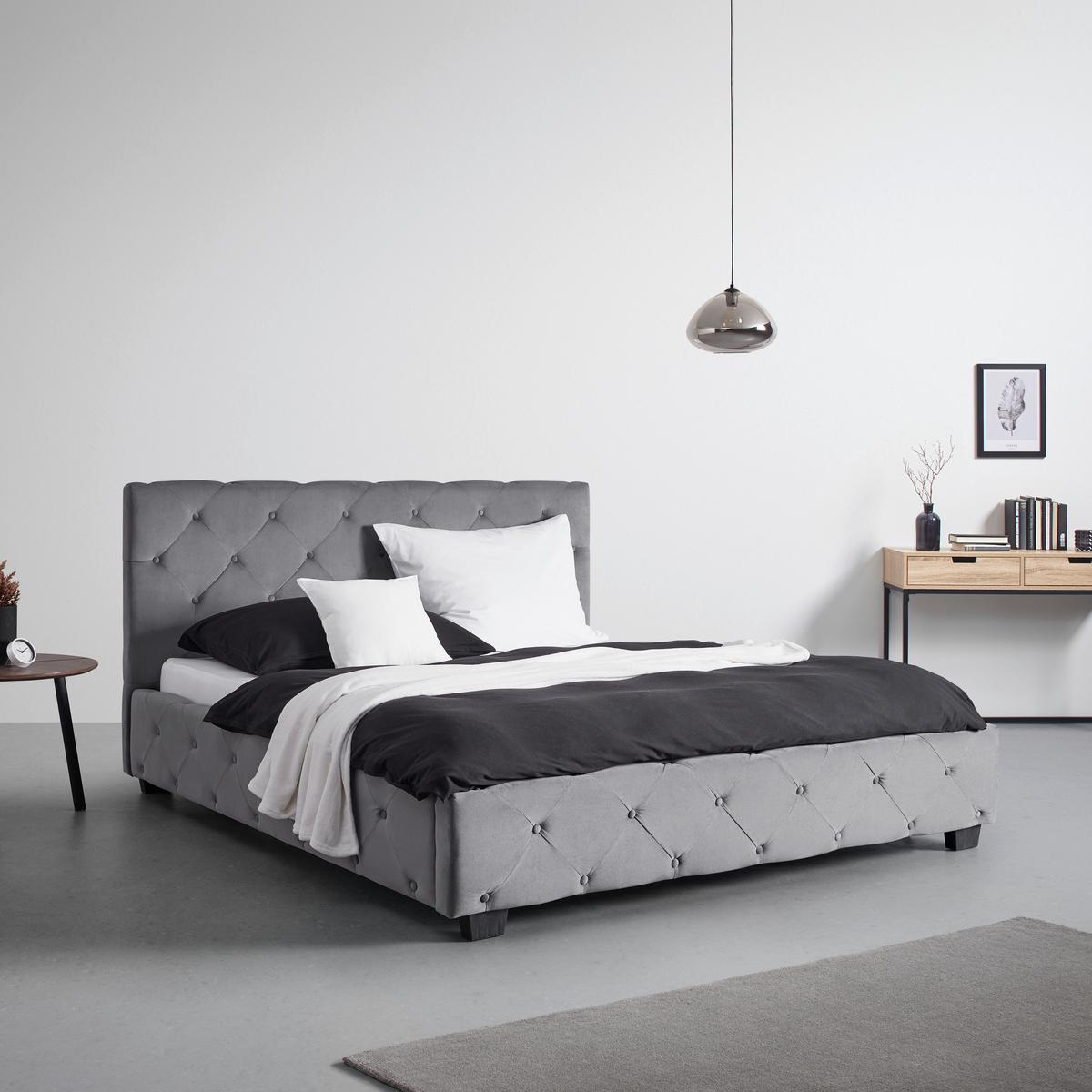 Polsterbett Lina Grau ca. 180x200 cm - Schwarz/Grau, MODERN, Holz/Kunststoff (180/200cm) - Bessagi Home