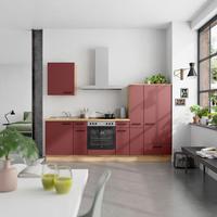 Küchenblock Easytouch Low m. Geräten Dunkelrot - Eichefarben/Schwarz, MODERN, Holzwerkstoff/Metall (270cm) - Nobilia