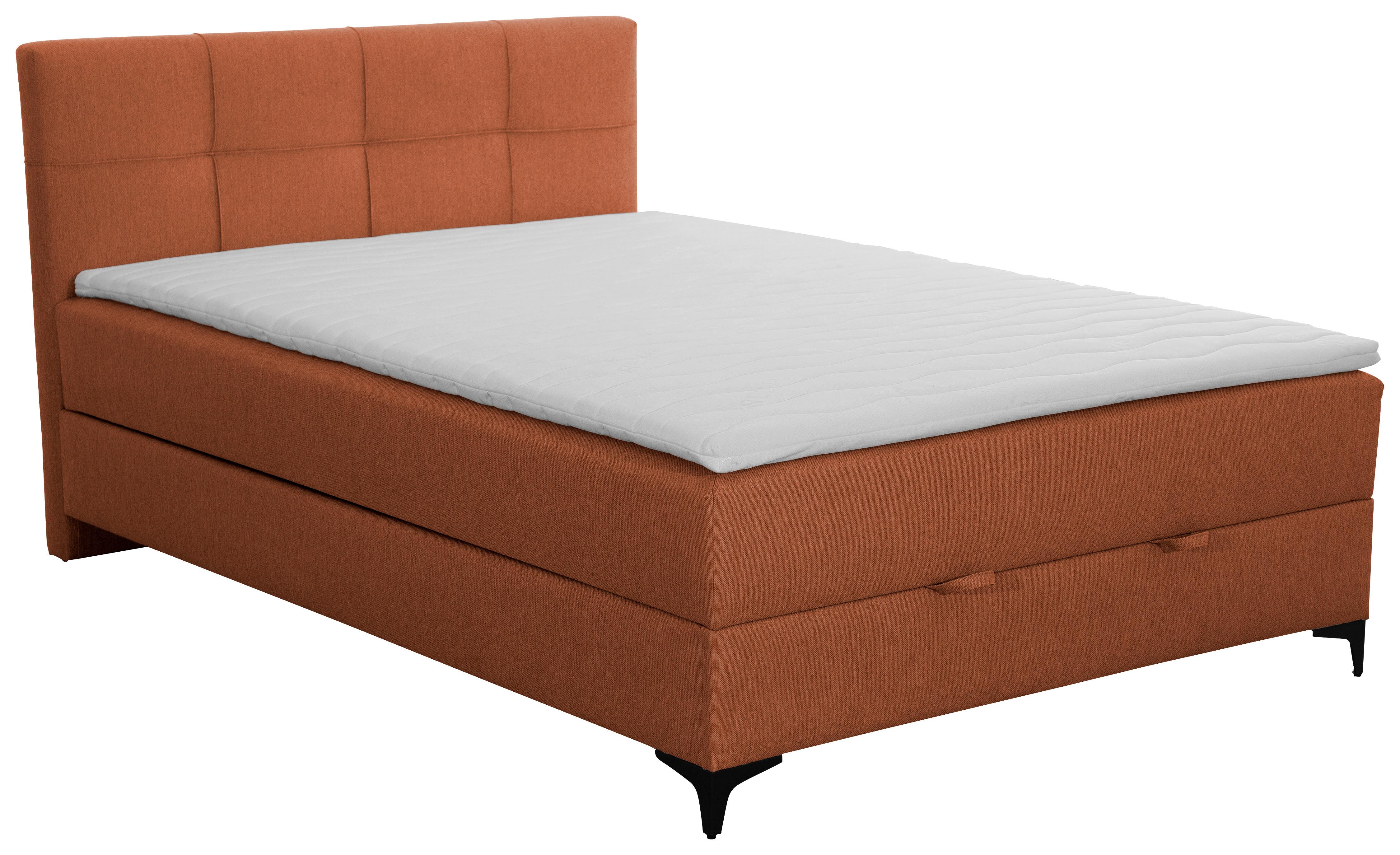 Oblazinjena Postelja Freddie, Opečnato Rjava, 140x200 - opečnato rjava/črna, Konvencionalno, kovina/tekstil (140/200cm) - Mömax