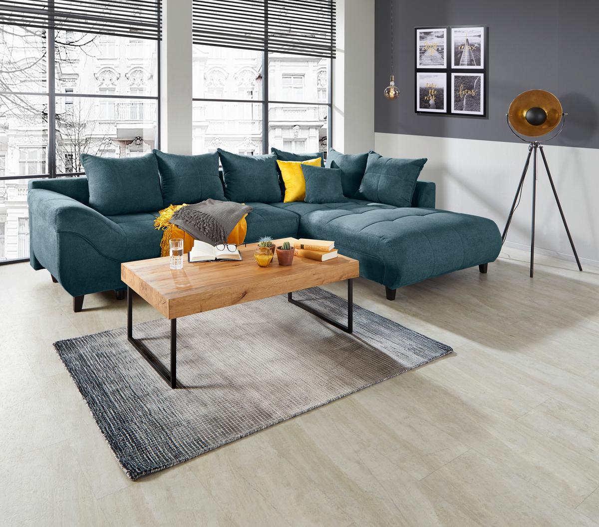 Kutna Garnitura Mendoza - siva/boje petroleja, Design, tekstil/drvo (309/197cm) - Modern Living