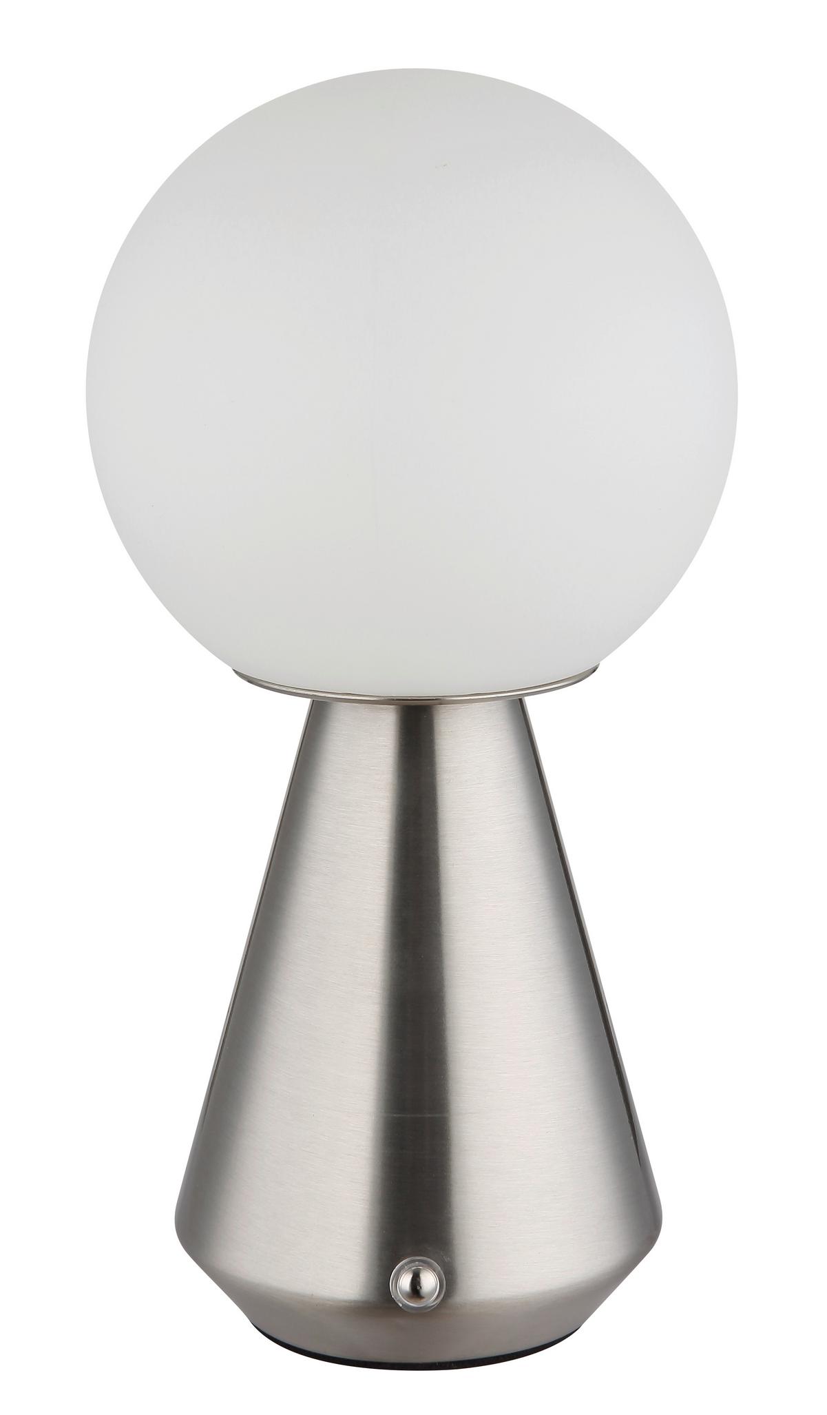 AKKU-TISCHLEUCHTE 21029N SORA - Weiss/Nickelfarben, Design, Kunststoff/Metall (12/23,5cm) - Globo