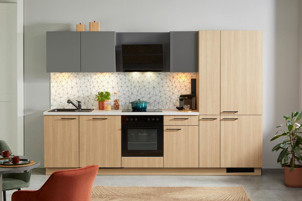 Kuhinjski Blok Plan/win - črna/barve hrasta, Moderno, leseni material (310cm) - Express-Kuechen