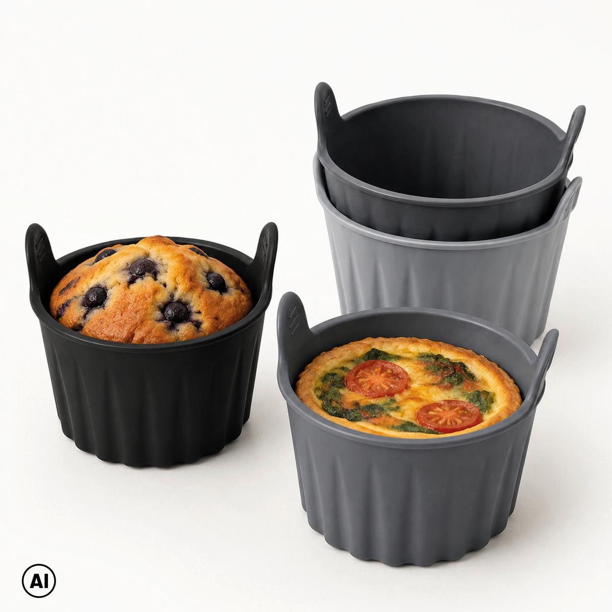 SILIKONFORM FÜR FRITTEUSE MUFFIN - AIR FRYER - Schwarz/Grau, KONVENTIONELL, Kunststoff (6,5/6,5cm) - GOURMETMAXX
