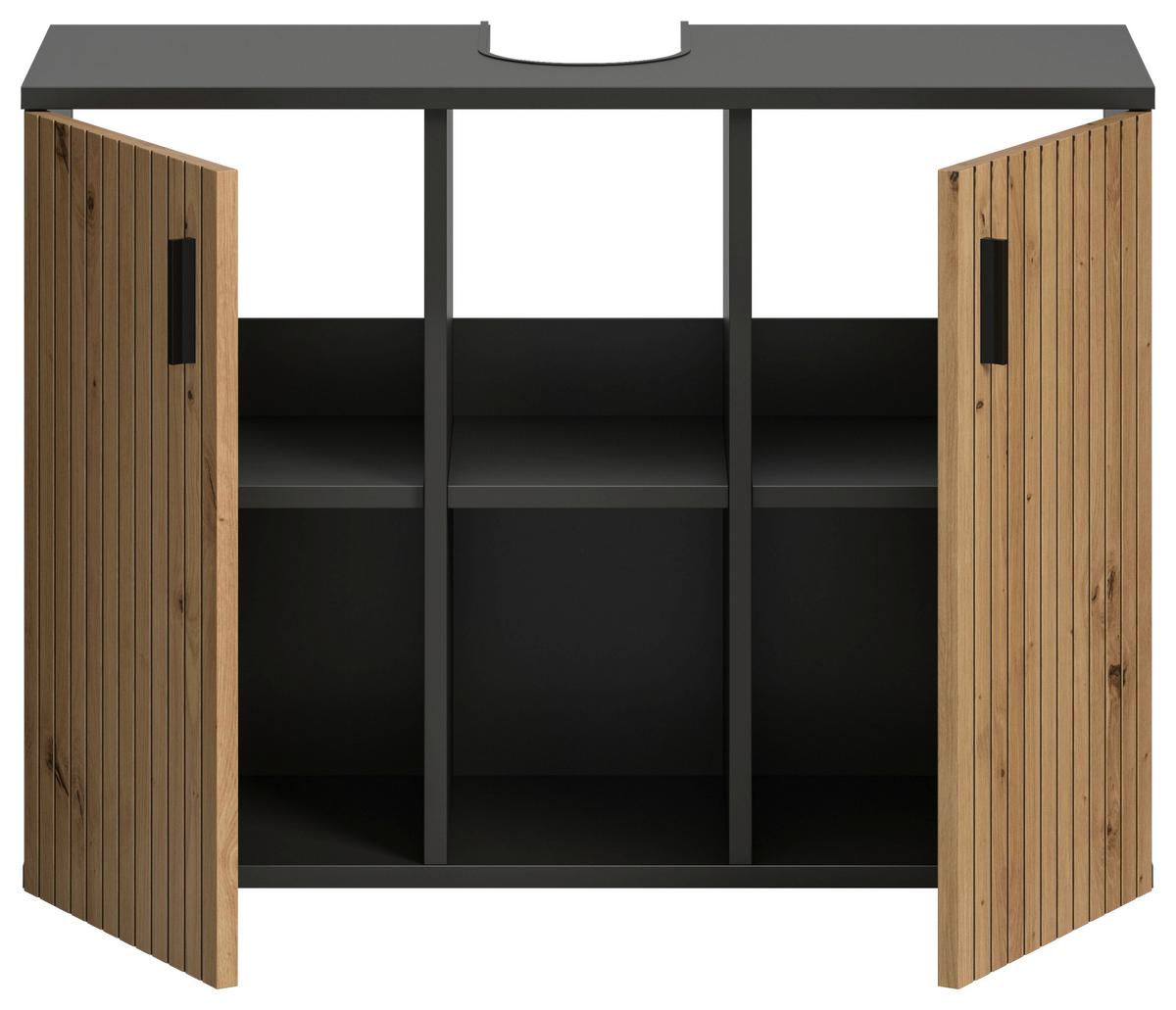 Omarica Za Pod Umivalnik Mone, Barva Hrasta, Siva - črna/hrast artisan, Basics, umetna masa/leseni material (80/59/30cm) - MID.YOU