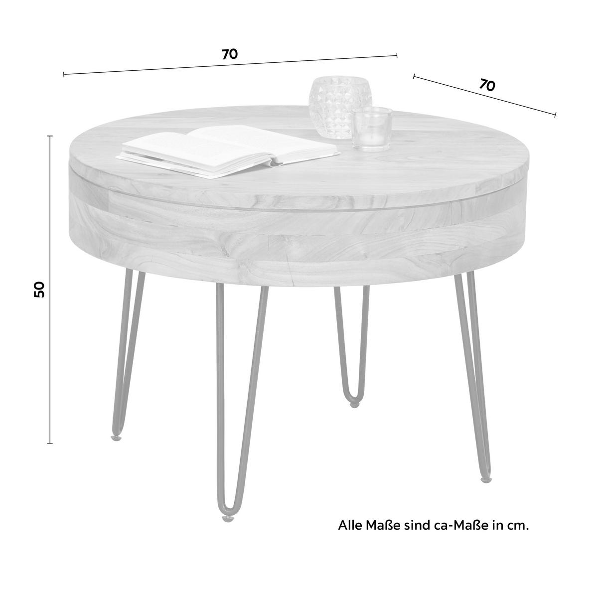 Dohányzóasztal Kerek Akácfa Stan - akáciaszínű/fekete, Lifestyle, fa/fém (70/70/50cm) - Zandiara