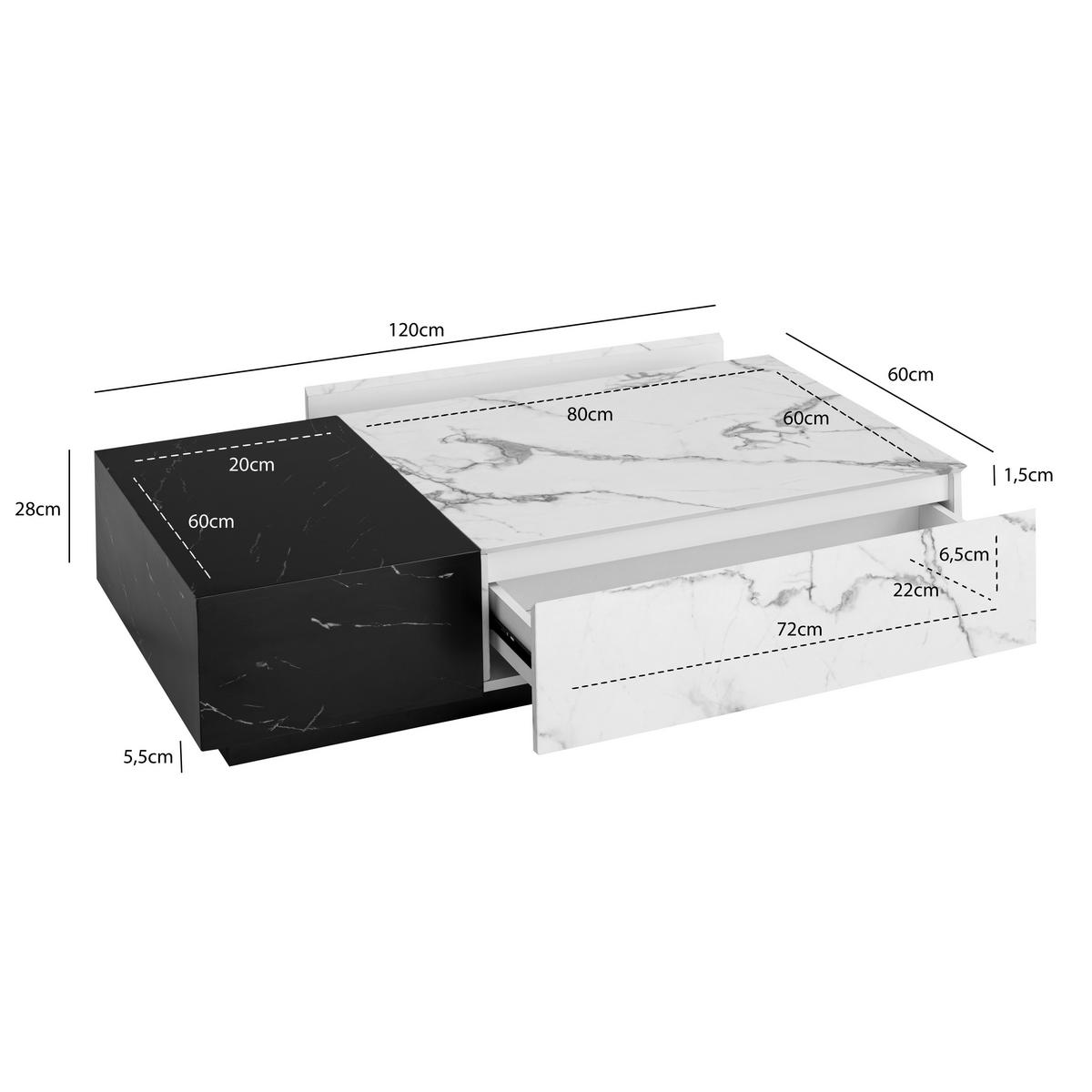 TABLE BASSE WL7.144 - noir/blanc, Design, matériau de bois (120/60/28cm) - Livetastic