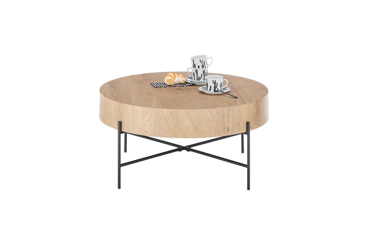 Măsuță de cafea MANACOR - culoare lemn stejar/negru, Modern, metal/material pe bază de lemn (80/36cm) - Zandiara