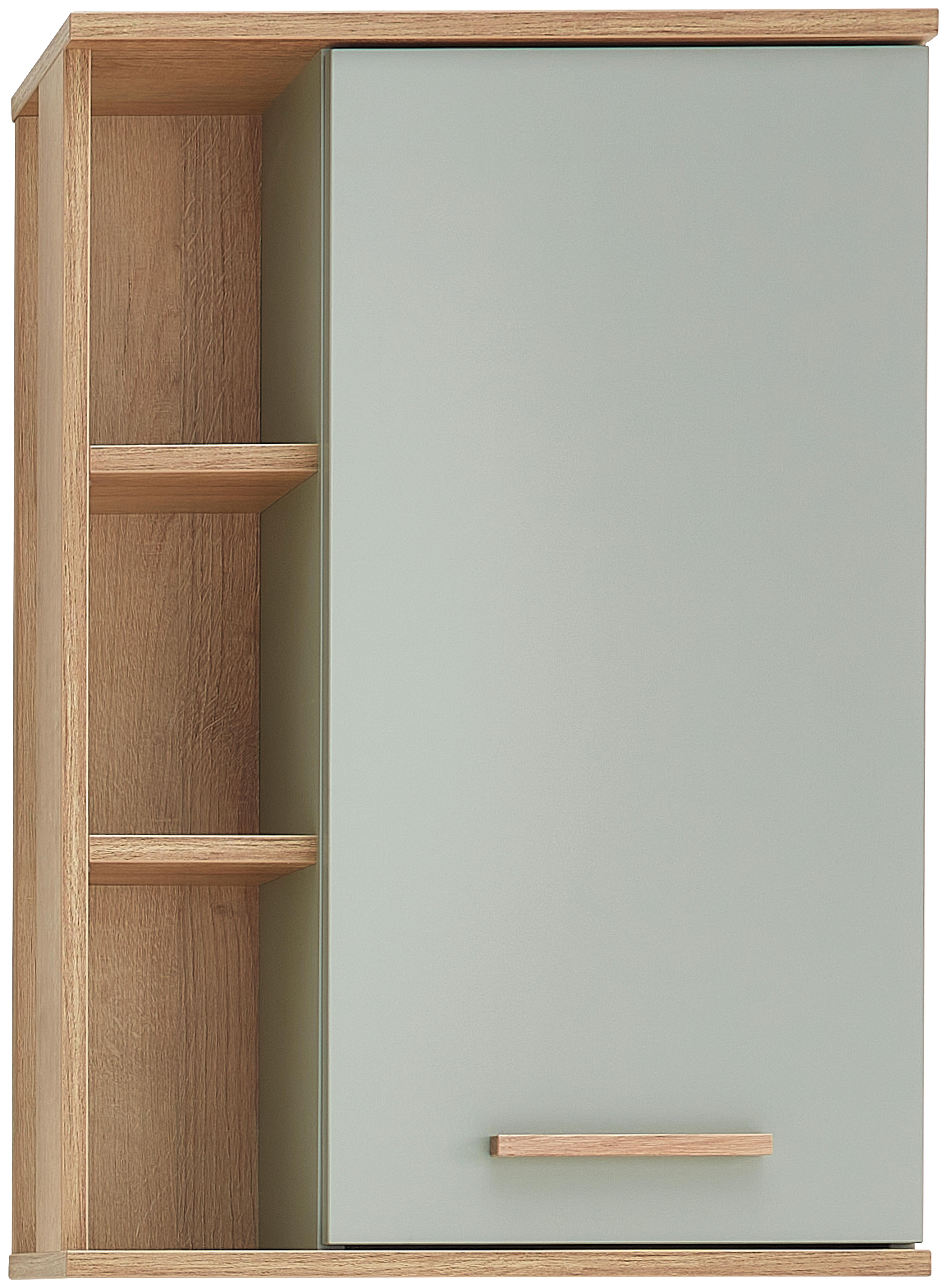 SZAFKA WISZĄCA SALVIE - kolor dębowy/pastelowa zieleń, Design, materiał drewnopochodny/szkło (50,5/74,5/20,5cm) - Xora