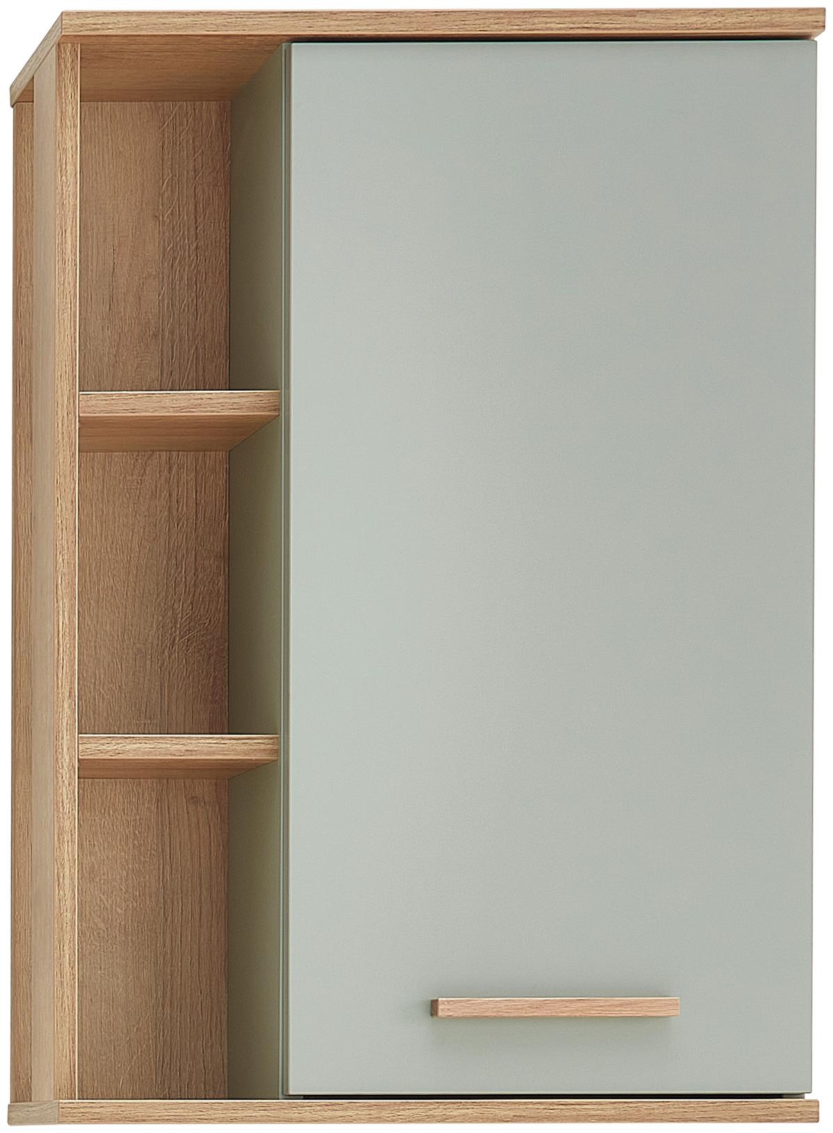 SZAFKA WISZĄCA SALVIE - kolor dębowy/pastelowa zieleń, Design, materiał drewnopochodny/szkło (50,5/74,5/20,5cm) - Xora