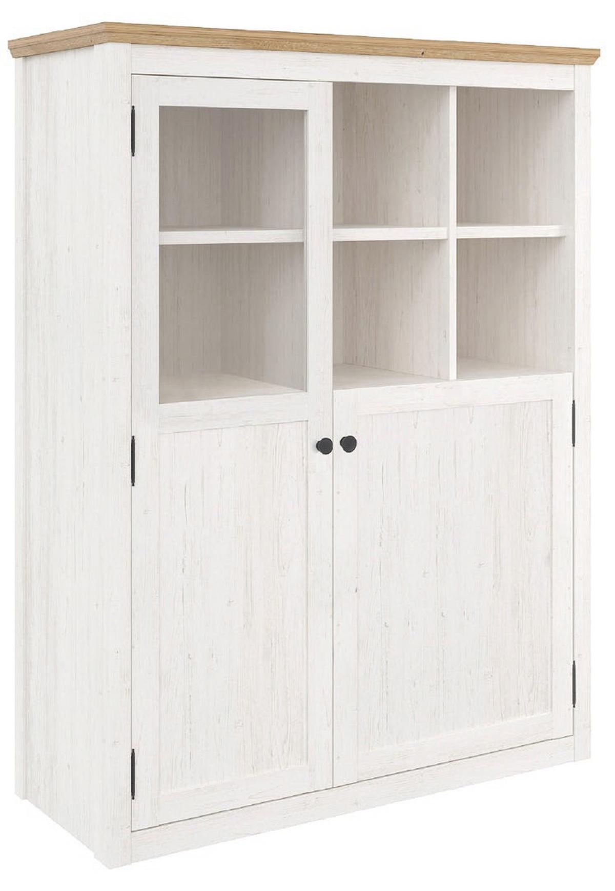 Highboard Korsika Eichefarben/Weiß - Eichefarben/Schwarz, ROMANTIK / LANDHAUS, Glas/Holzwerkstoff (105,5/140/43cm) - Mömax