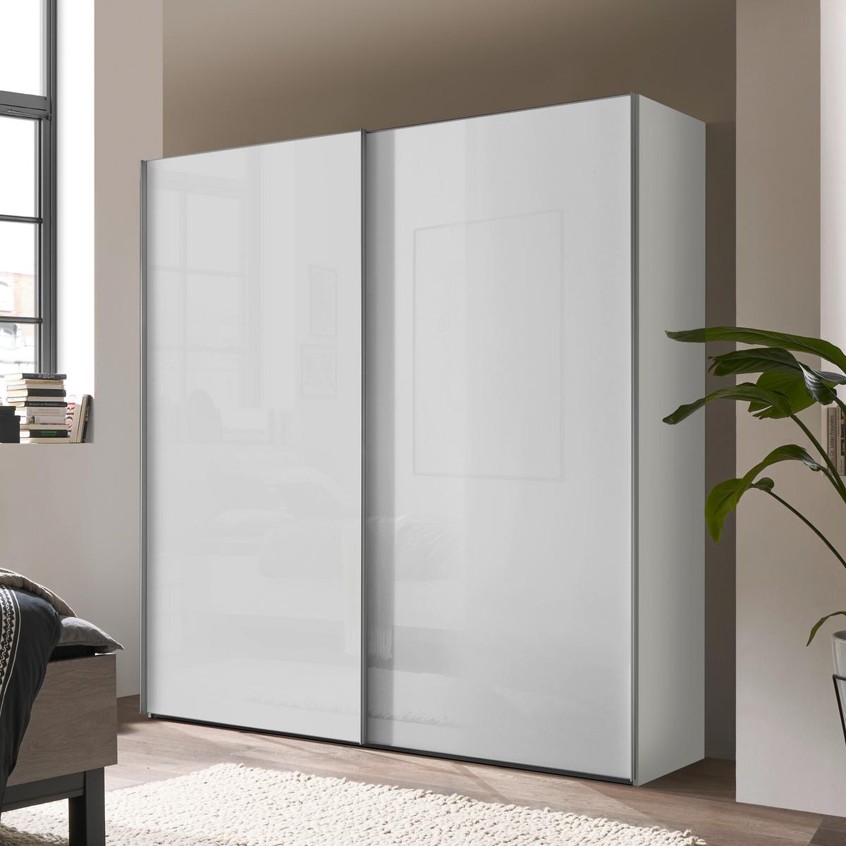 Schwebetürenschrank Lumos Weiss - Weiss/Alufarben, Konventionell, Glas/Holzwerkstoff (200/222/68cm) - Based