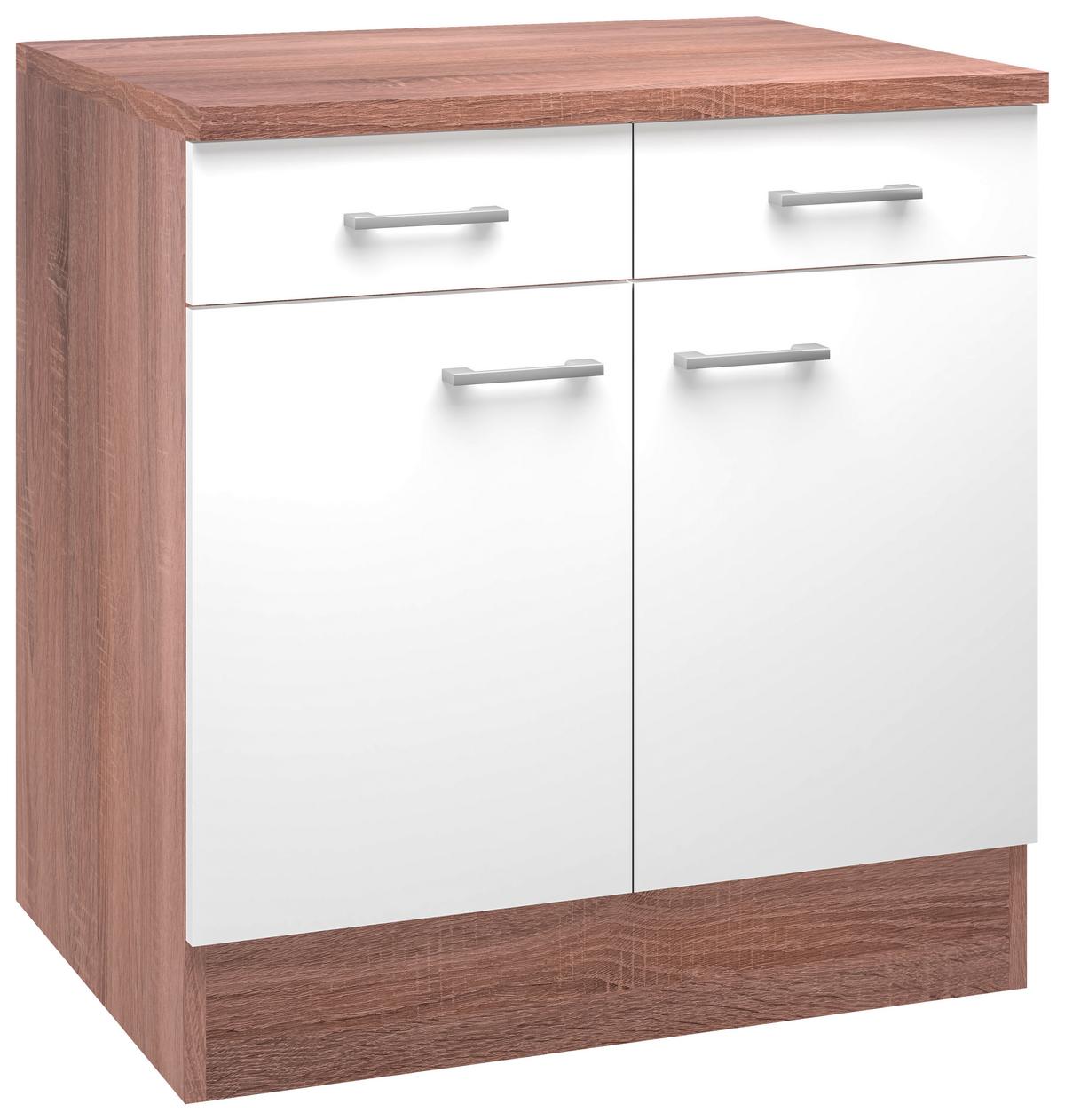 Kuhinjska Spodnja Omarica Samoa, Bela, Barva Hrasta - bela/barve aluminija, Konvencionalno, umetna masa/leseni material (80/85/57cm)