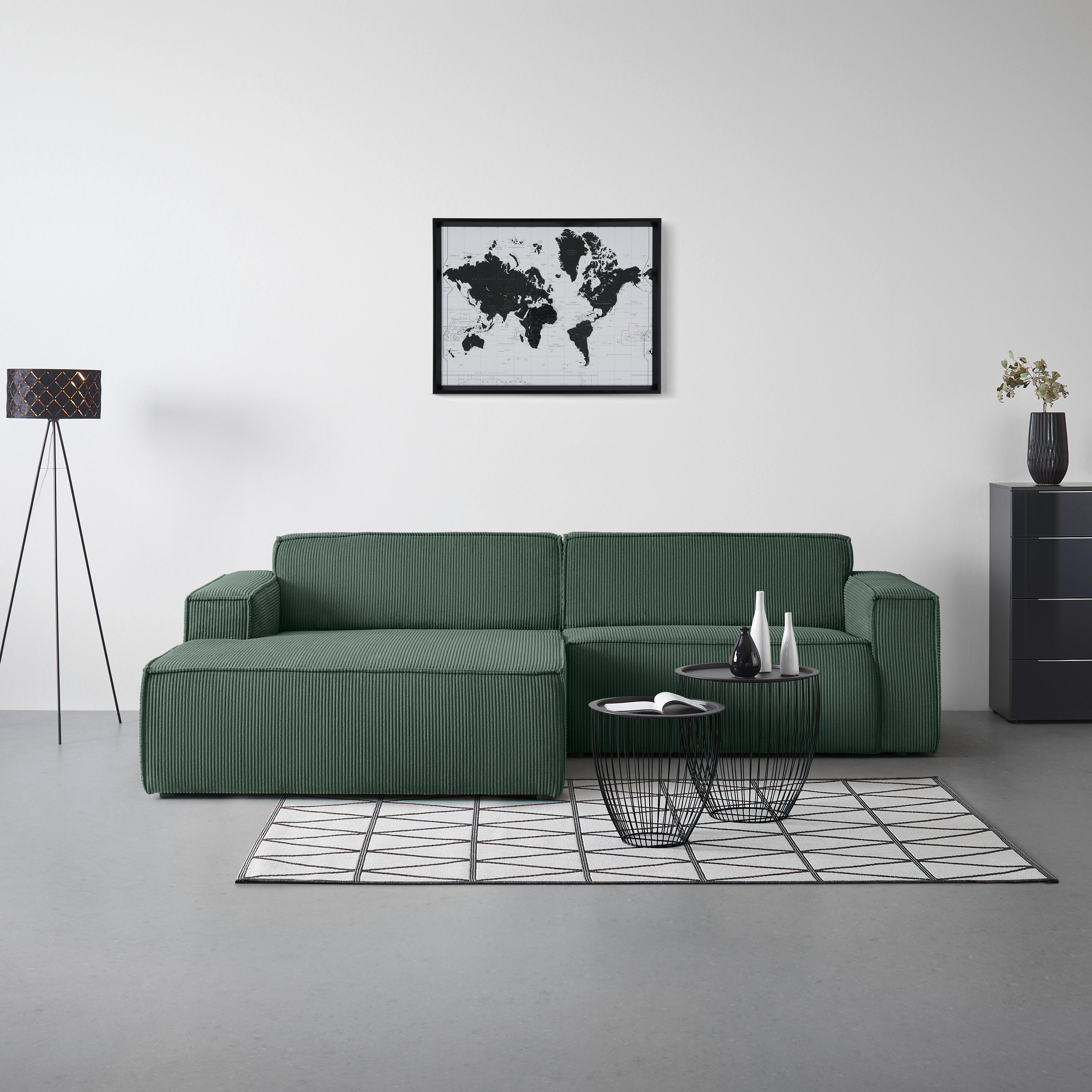 Wohnlandschaft Loft in Dunkelgrün - Dunkelgrün/Schwarz, MODERN, Kunststoff/Textil (172/75/265cm) - Mömax