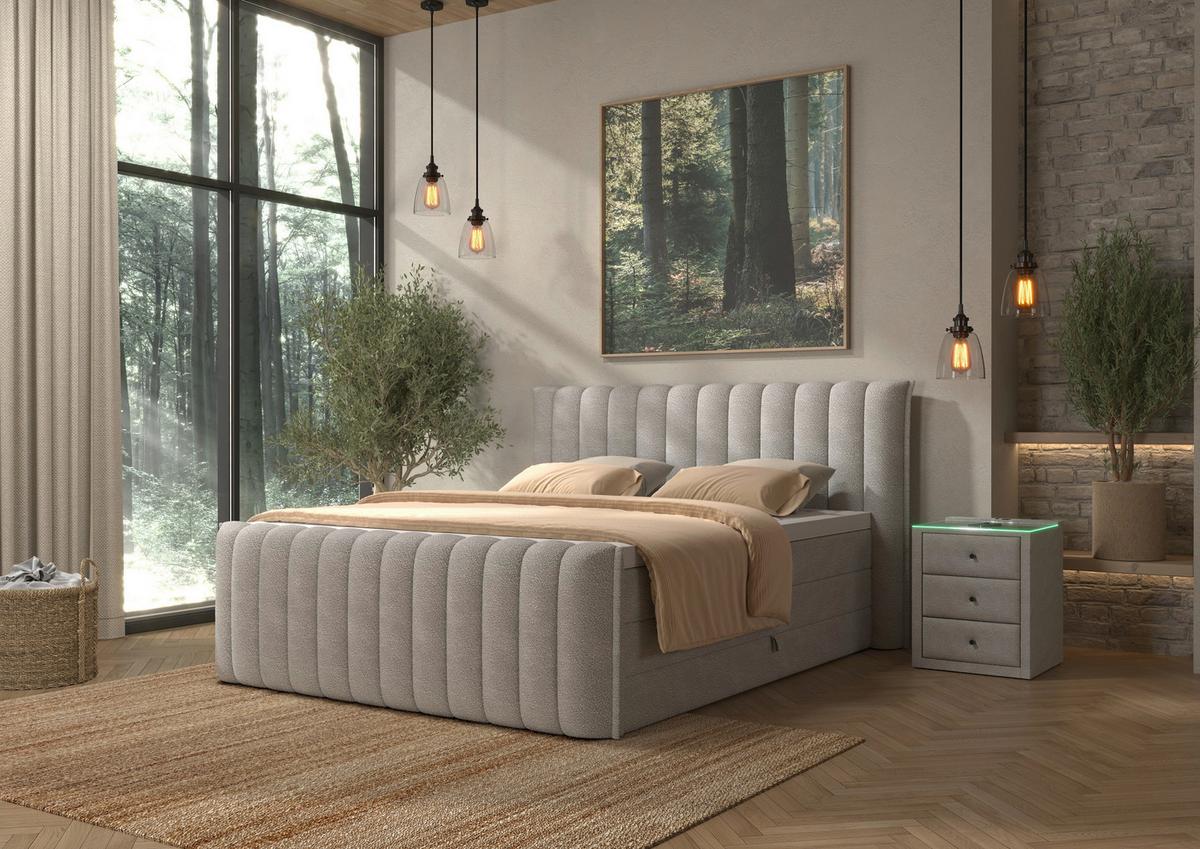 PAT BOXSPRING LINA - gri deschis, Konventionell, plastic/lemn (200/220cm) - Premium Living