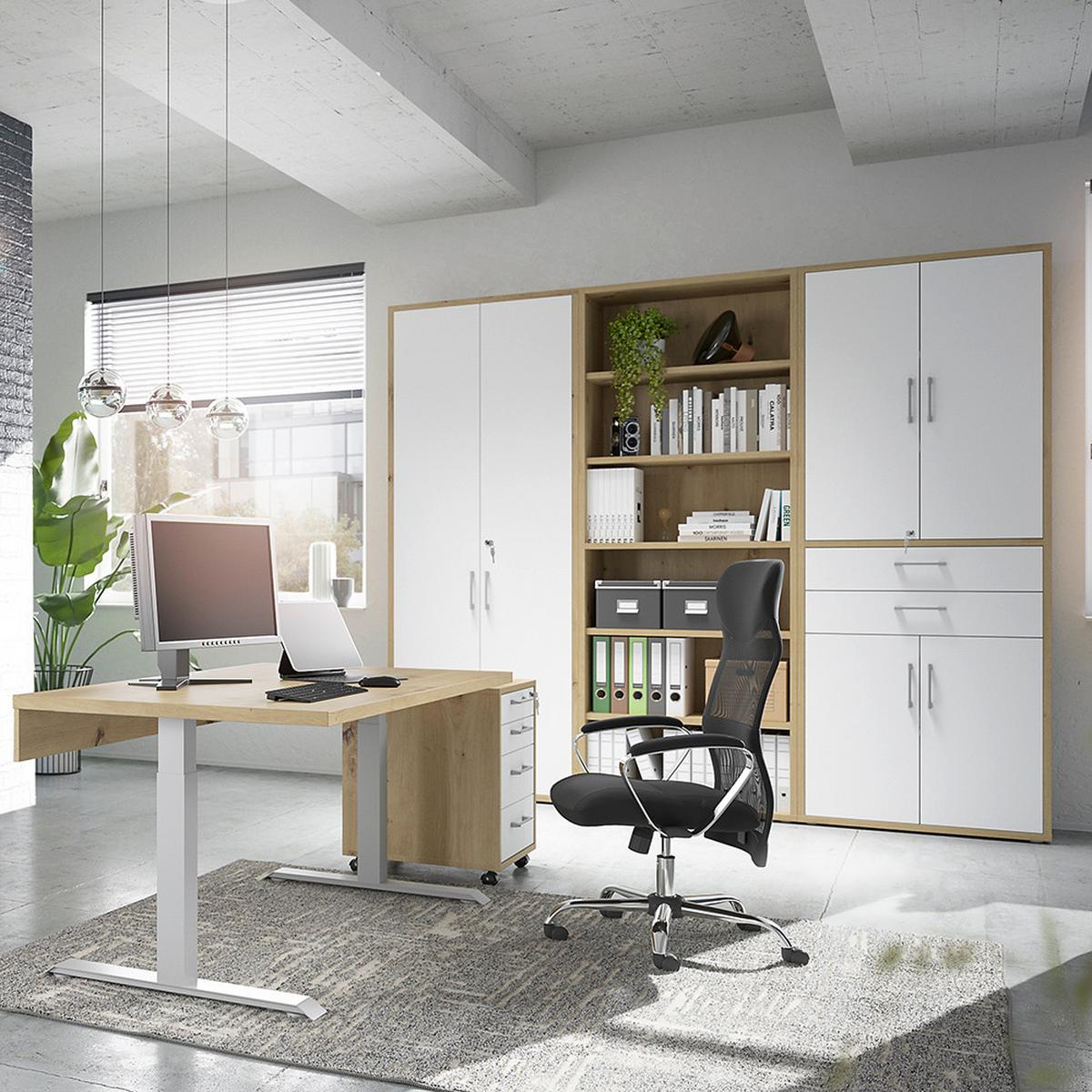 Regal Big Profi Office Eiche Artisan - Schwarz/Eiche Artisan, Modern, Holzwerkstoff (82/218/40cm) - Mömax