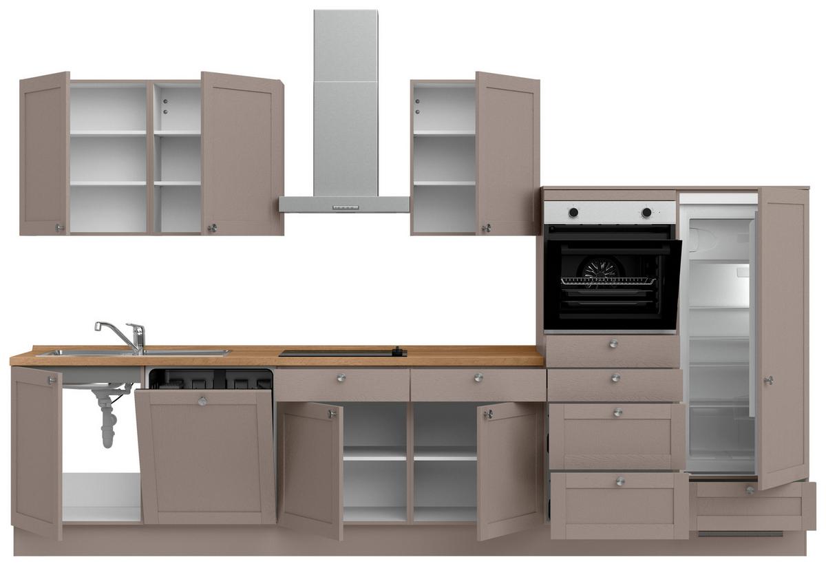 Küchenleerblock Frame Low o. Geräte Beigebraun - Edelstahlfarben/Eichefarben, MODERN, Holzwerkstoff/Metall (360cm) - Nobilia