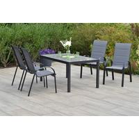 Gartentischgruppe Amalfi 5-tlg. Graphitfarben - Graphitfarben/Grau, KONVENTIONELL, Glas/Textil - Gardenson