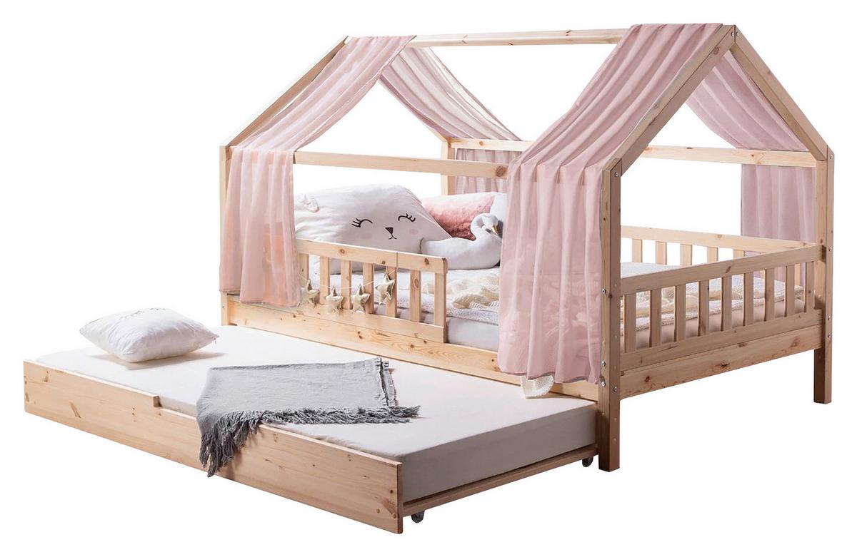 Hausbett KIM Naturfarben Altrosa ca.100x200cm Echtholz - Altrosa/Naturfarben, MODERN, Holz/Textil (100/200cm) - MID.YOU