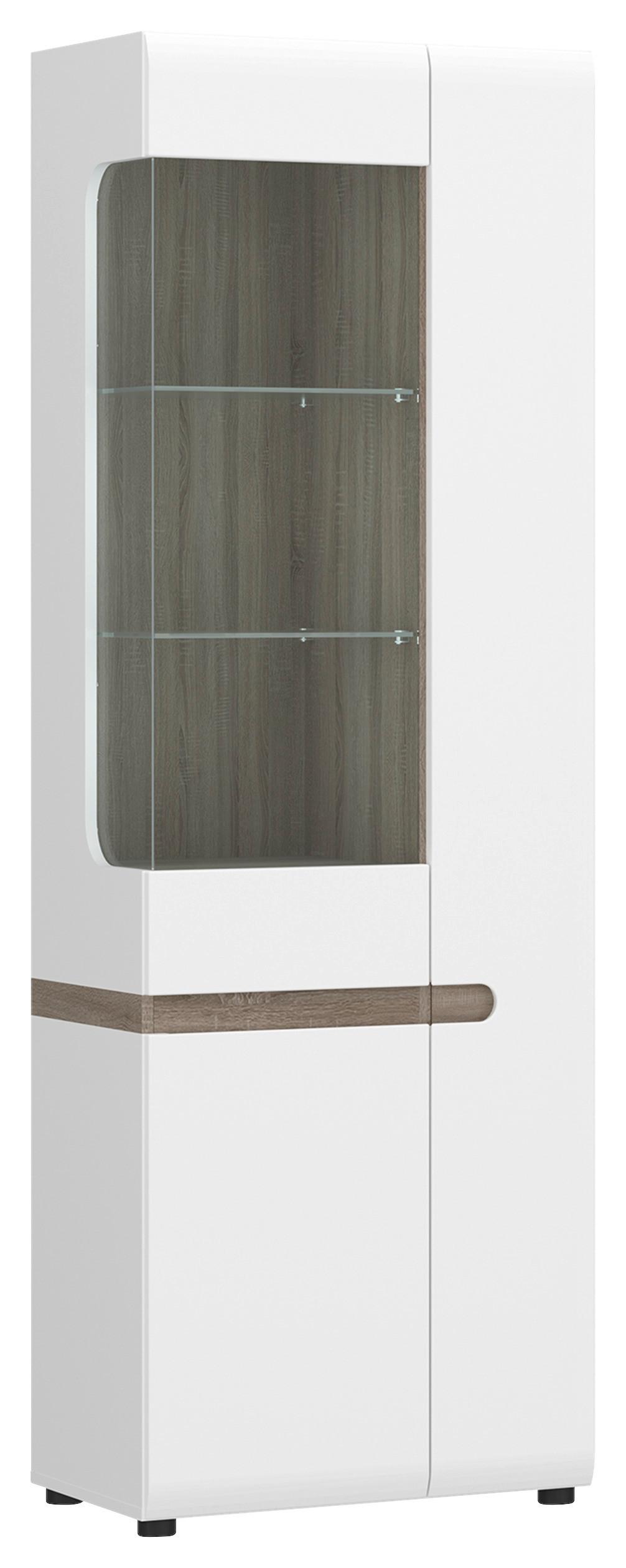 VITRINĂ LINATE - culoare lemn stejar pufos/alb lucios intens, Modern, sticlă/material pe bază de lemn (63,9/194,5/41,9cm) - Modern Living