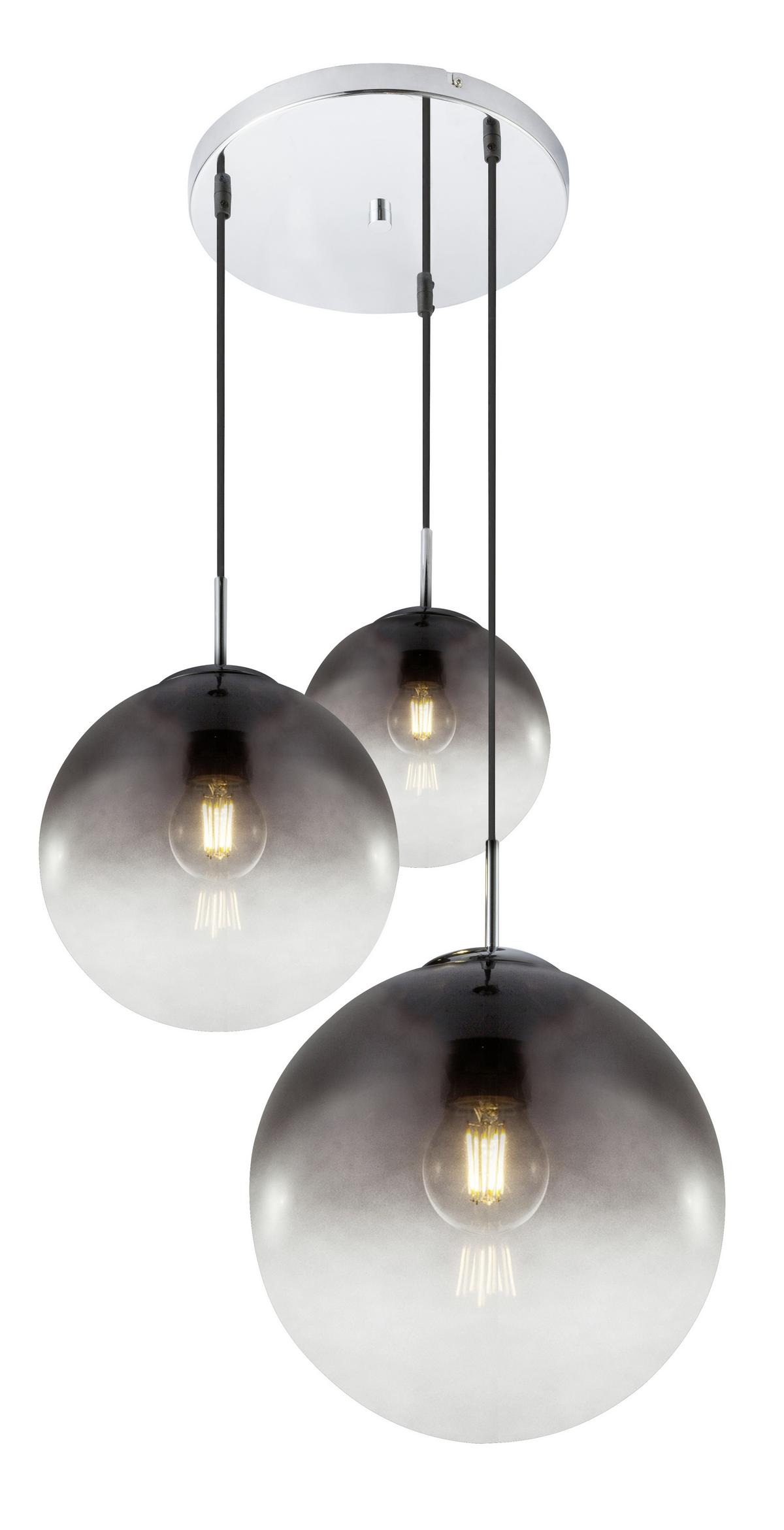 HÄNGELEUCHTE 15861-3 VARUS - Chromfarben/Grau, Design, Glas/Metall (51/120cm) - Globo