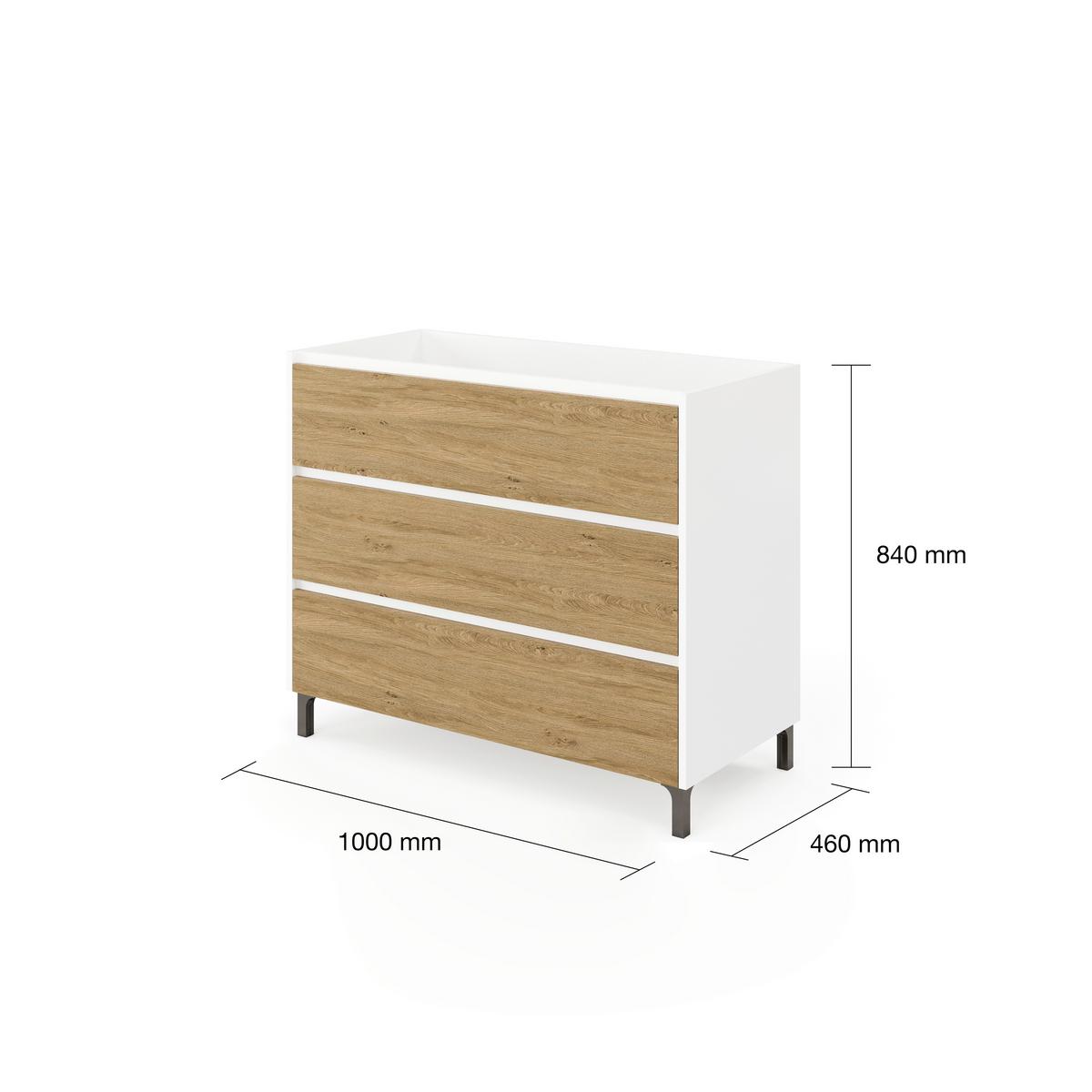 Element Ispod Umivaonika Lisbona - bijela visoki sjaj/divlji hrast, Basics, drvni materijal (100/51/46cm)