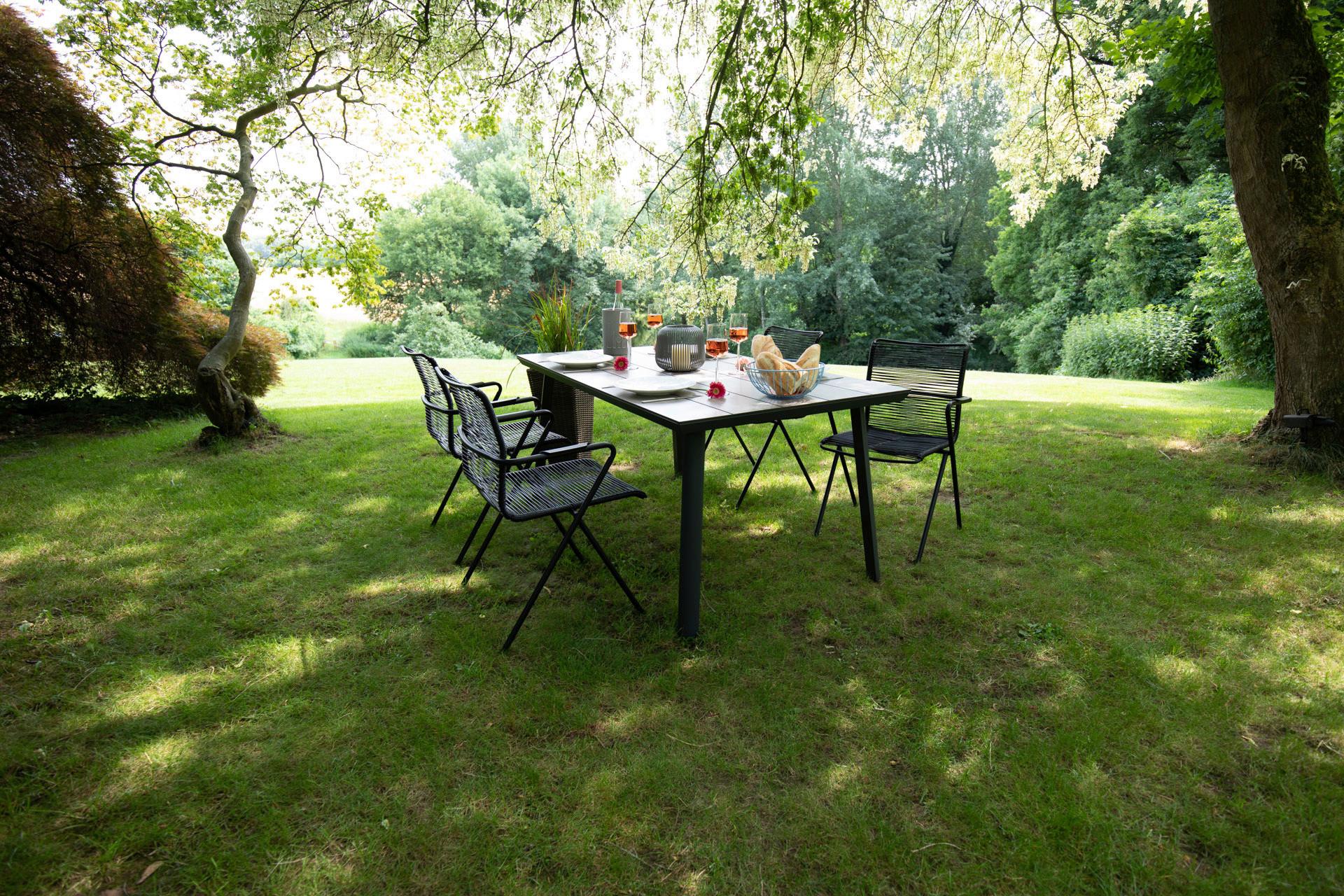 Gartengarnitur 5-tlg. Metall/Kunststoff - Anthrazit/Schwarz, Basics, Holzwerkstoff/Kunststoff (92/73/160cm) - Gardenson