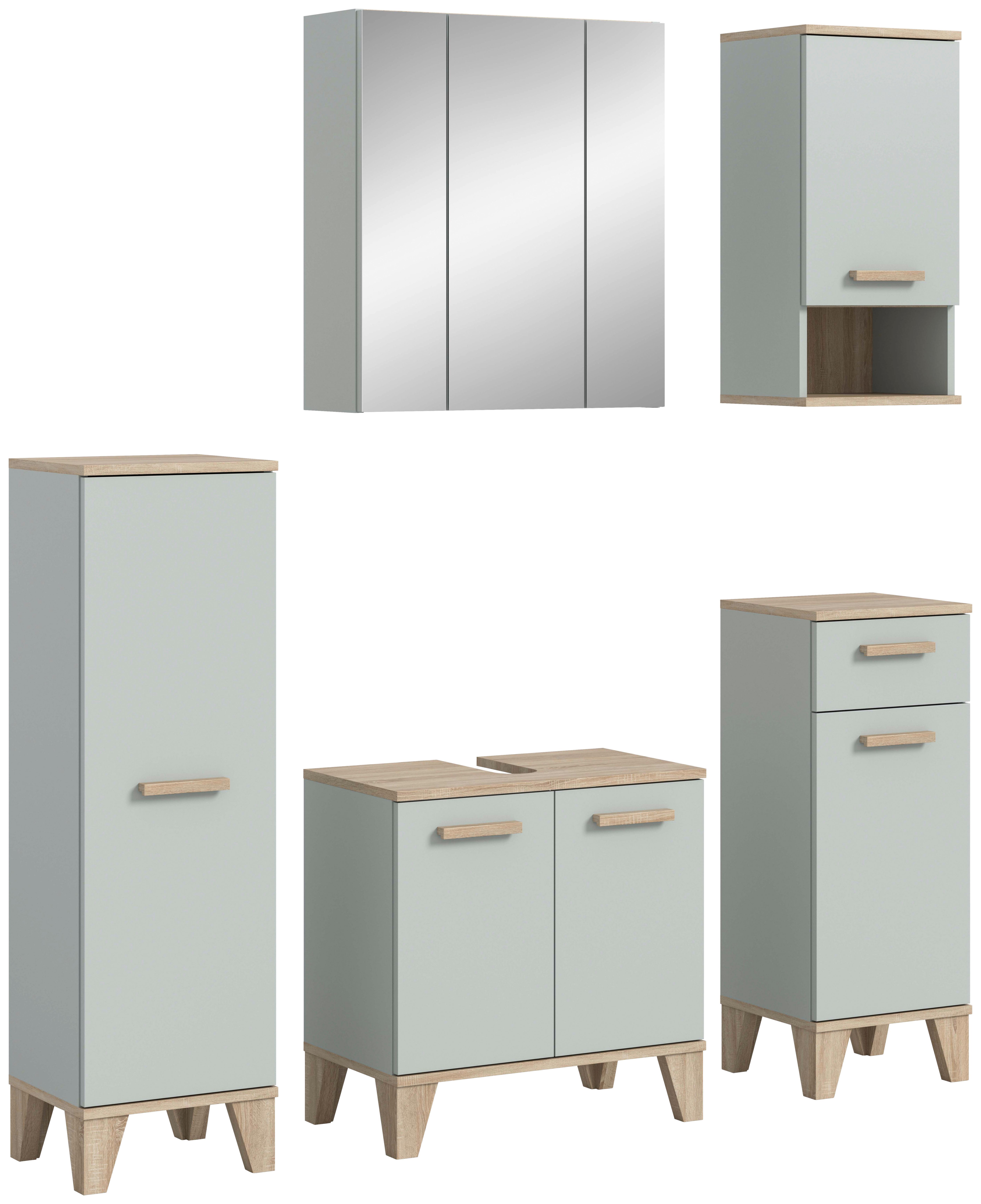 Badezimmer Star 5-tlg. ca. 128 cm Eiche/Graugrün - Graugrün/Eiche San Remo, MODERN, Holzwerkstoff/Kunststoff (128cm) - MID.YOU